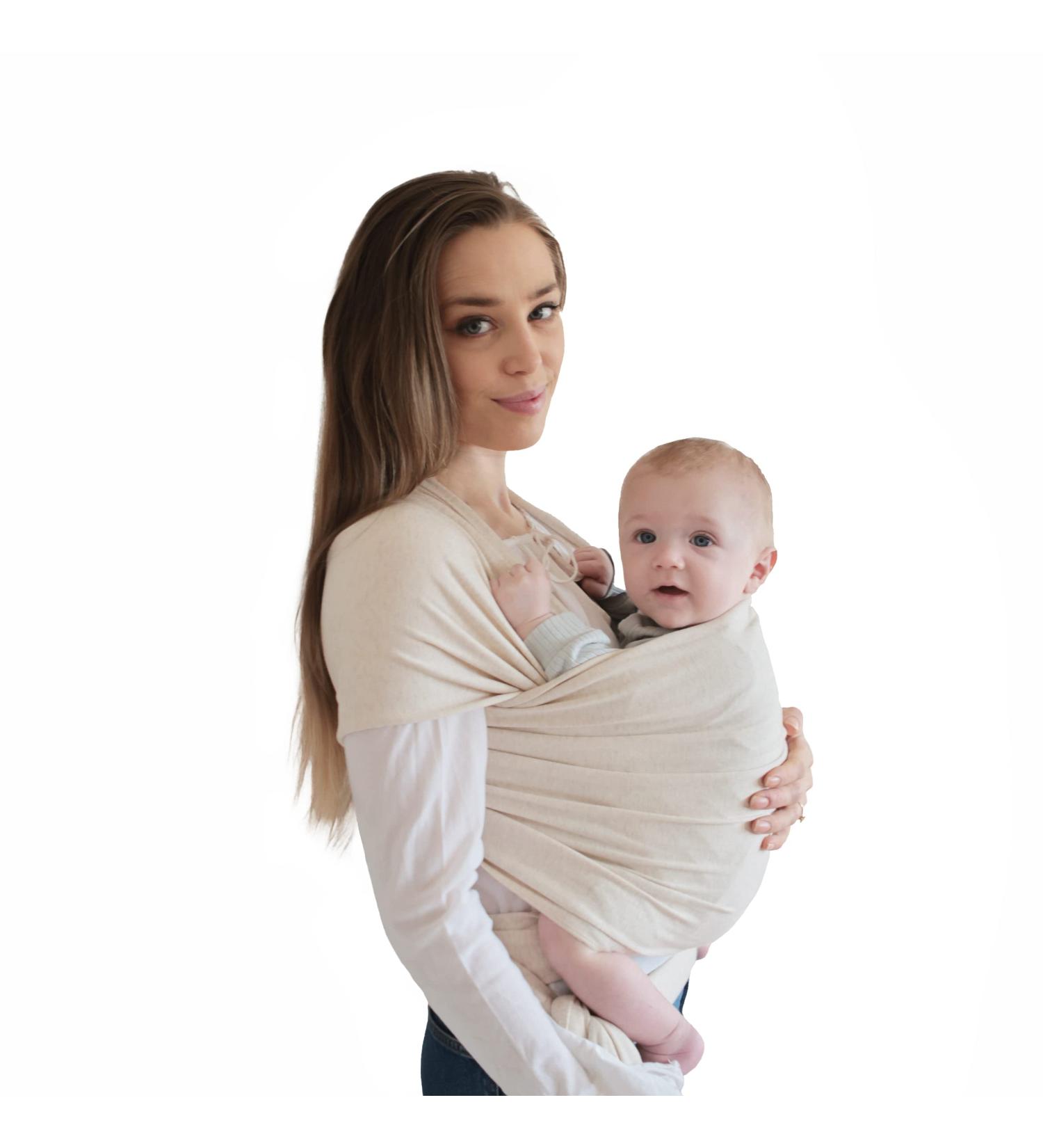 Mushie Organic Cotton Baby Wrap Carrier for Newborns 8-35 lbs - Beige Melange - Buy Online on GoSupps.com