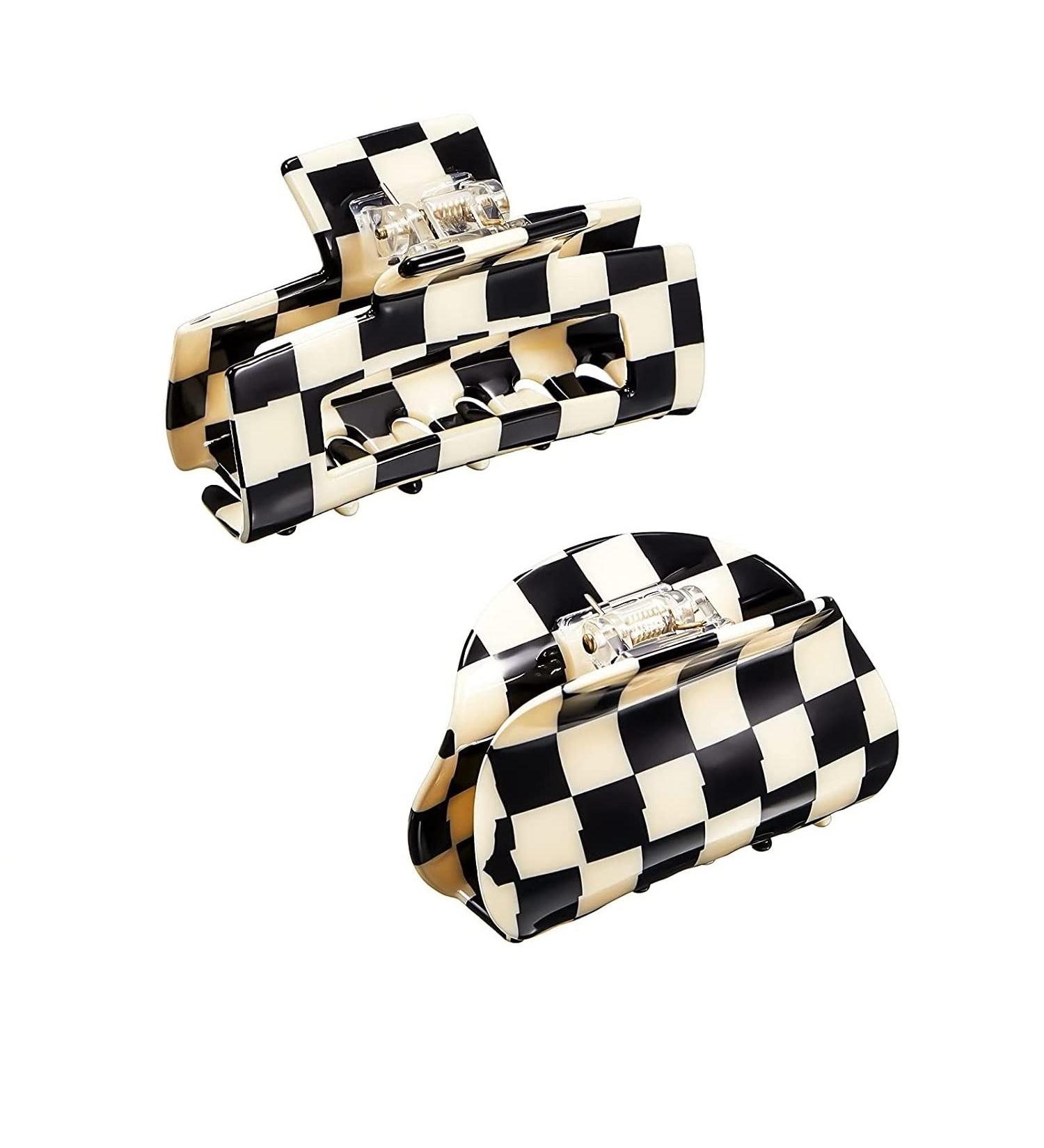 2 Pack Vintage Checker & Banana Hair Clips - Acrylic Black & White Jaw Clips for Strong Hold | French Tortoise Grip Jewelry for Women & Girls - Buy Online on GoSupps.com