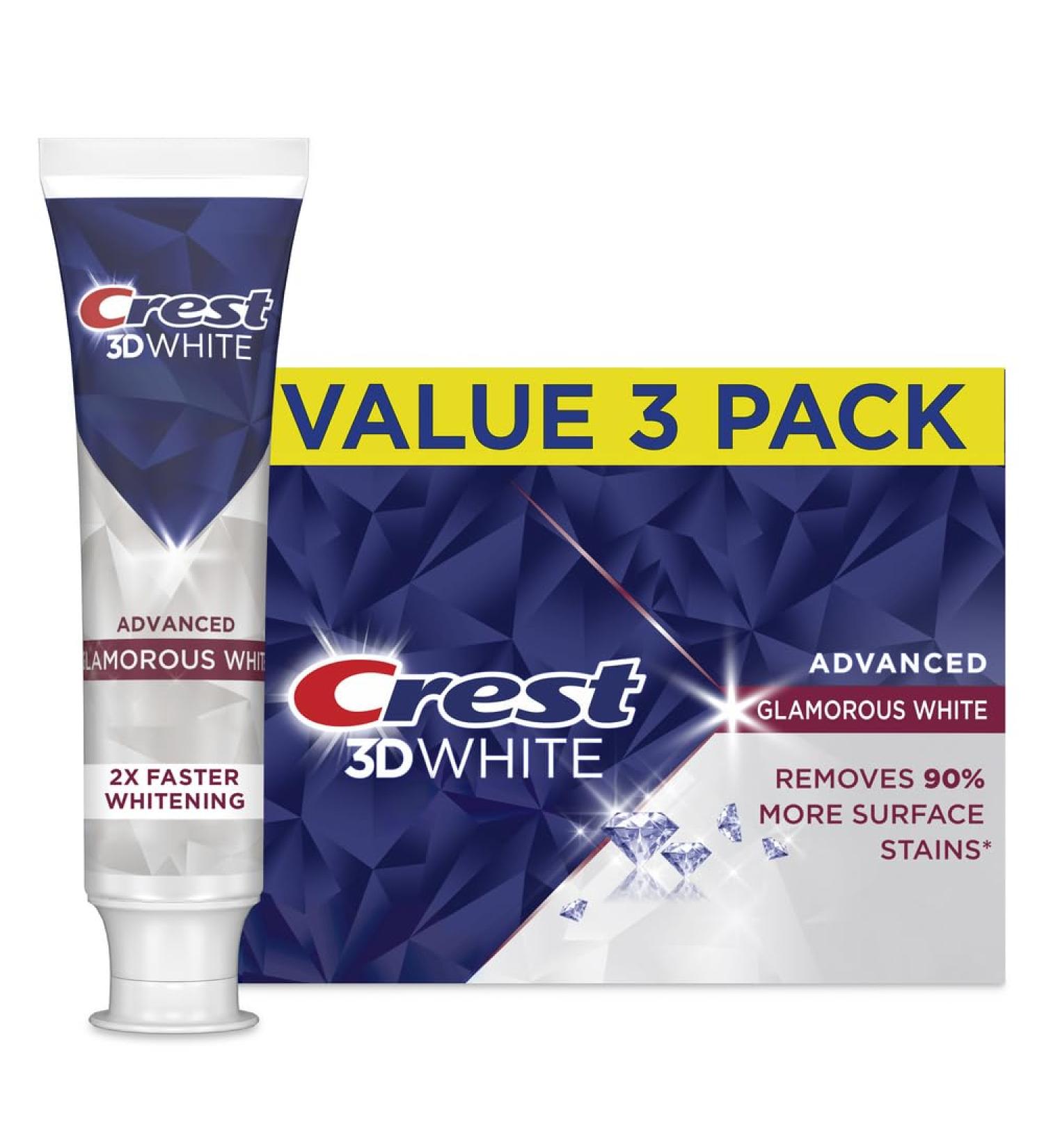 Crest 3D White Advanced Glamorous White Teeth Whitening Toothpaste 3.3 oz Pack of 3 3.3 Ounce (Pack of 3)