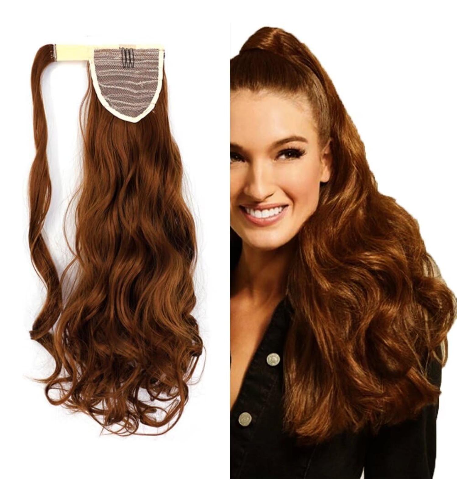 iLUU Ponytail Synthetic Hair Extension 18 Inch Long Curly Wavy Wrap Around Clip in Hair Extensions Ponytails Wig for Beauty Women Party Wedding Daily Use (100g #27) - Buy Online on GoSupps.com