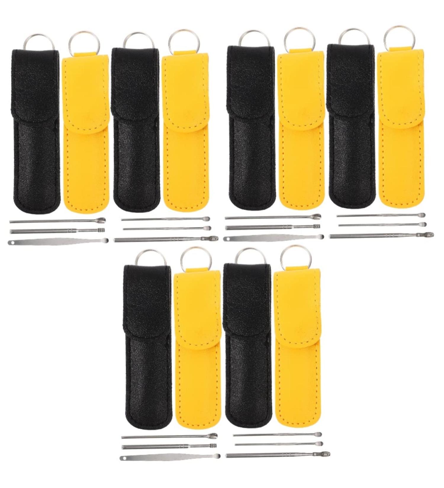DOITOOL 12-Piece Stainless Steel Earwax Remover Kit with Leather Case - Ear Cleaning Tool Set for Home and Travel - Black and Yellow - Buy Online on GoSupps.com