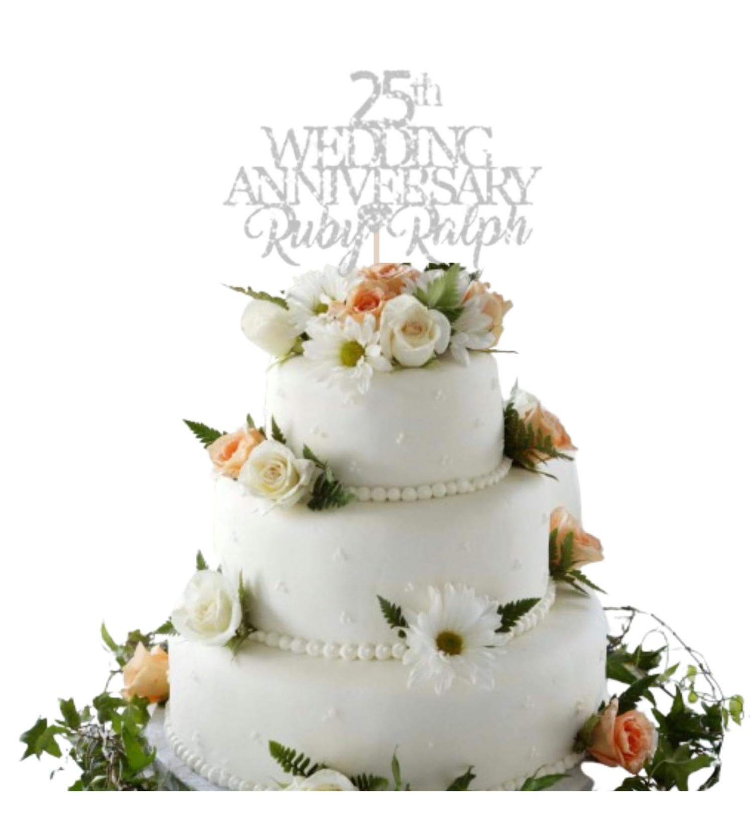25th Silver Custom Wedding Anniversary with Both Names. Any years any Names Personalised Cake Topper Glitter Card 40th Wedding Anniversary Ruby wedding Anniversary (GLITTER SILVER) - Buy Online on GoSupps.com