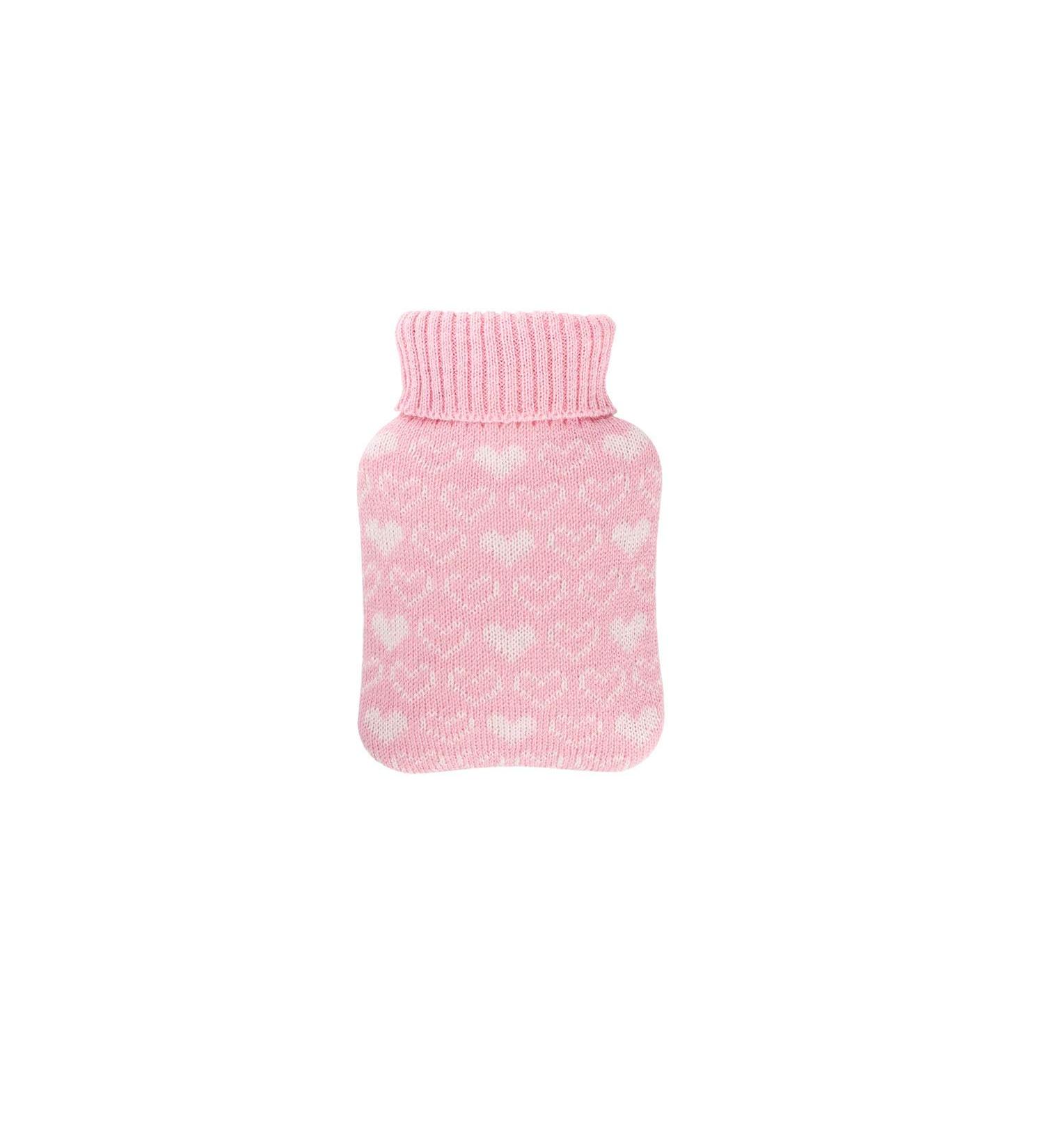 Hugo Frosch Mini Hot Water Bottle 0.2L | Knitted Cover Pink Hearts | Eco-Friendly Warmth for All Seasons - Buy Online on GoSupps.com