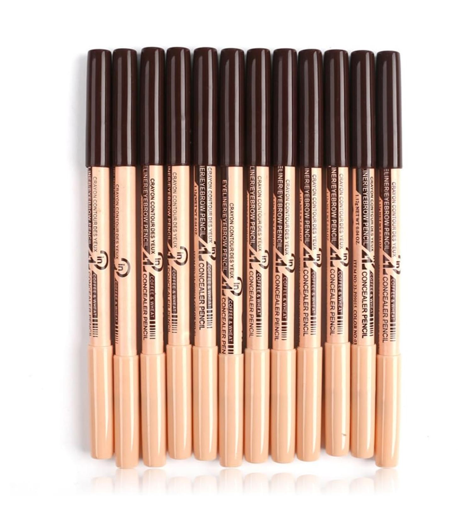  Allayu Set of 12 brown double-ended eyeliner pencils concealer pen smudge-proof makeup professional cosmetics - Buy Online on GoSupps.com