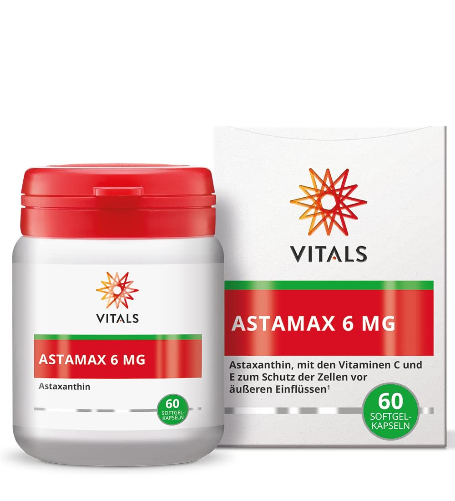Buy Vitals Astamax 6mg Astaxanthin Softgels - Natural Algae-Based with Vitamin C & E | 60 Capsules | Astareal Expert Quality - Buy Online on GoSupps.com