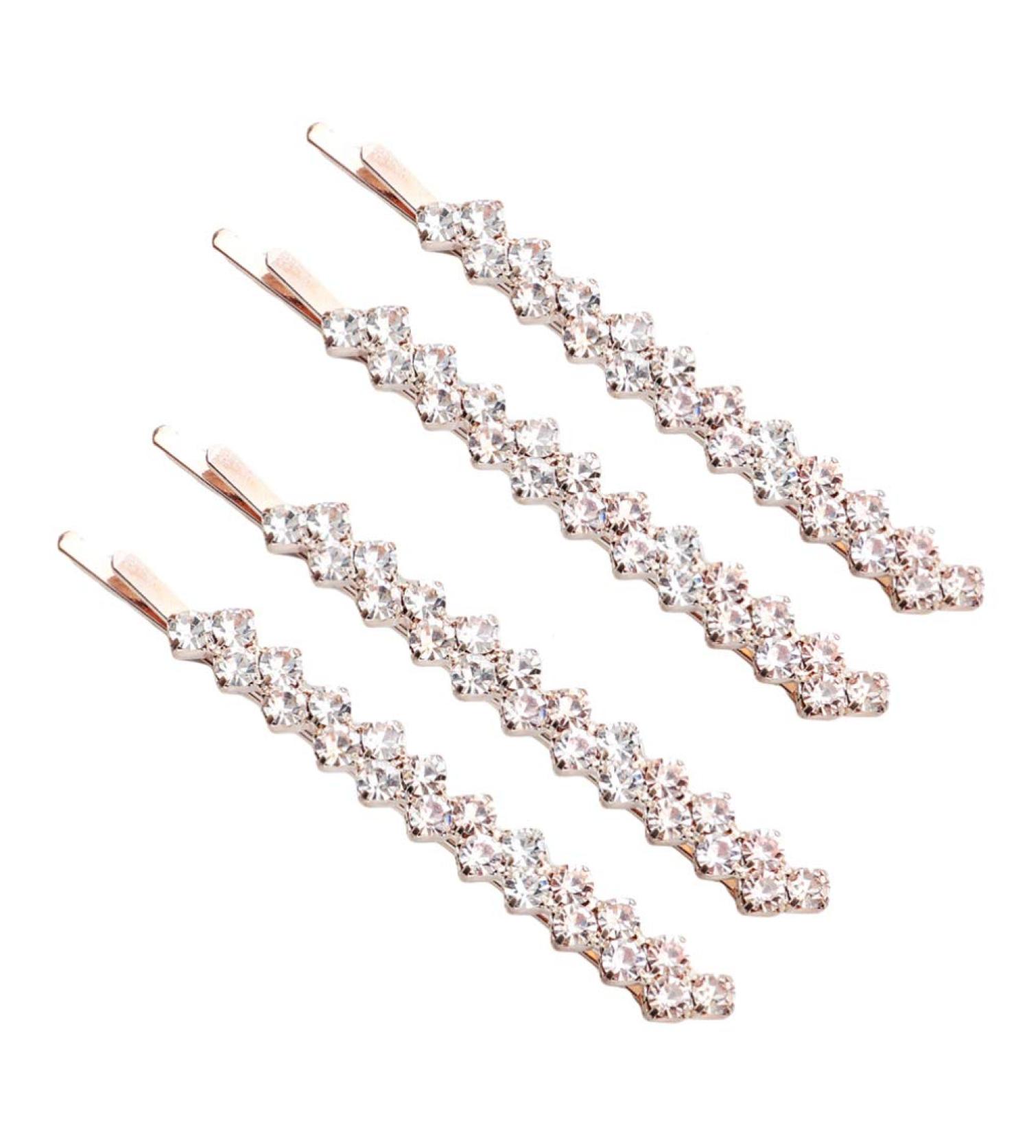 FRCOLOR 2 Pairs Rhinestone Bobby Pin Bling Crystal Metal Hair Clips Sparkly Hairpins Hair Accessories for Lady Women Girls Rose Gold - Buy Online on GoSupps.com