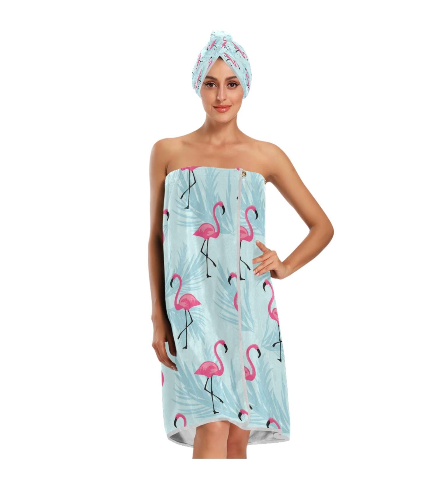 Buy ATTX Flamingo Blue Leaf Towel Wrap & Dry Hair Cap for Women - Stylish & Comfortable Shower Wrap with Adjustable Closure - Buy Online on GoSupps.com