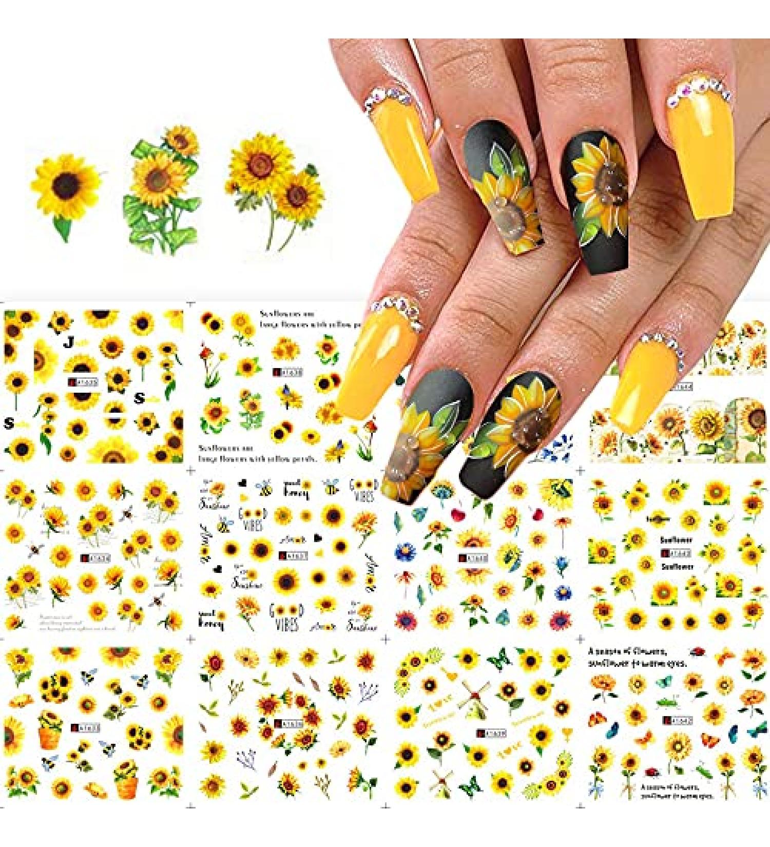CHANGAR Sunflower Nail Stickers Floria Flower Bee Water Transfer Nail Decals Spring Summer Series Nail Decorations Manicure Tips 12 Sheets Nail Tips DIY Toenails Nail Art Decorations Accessories - Buy Online on GoSupps.com