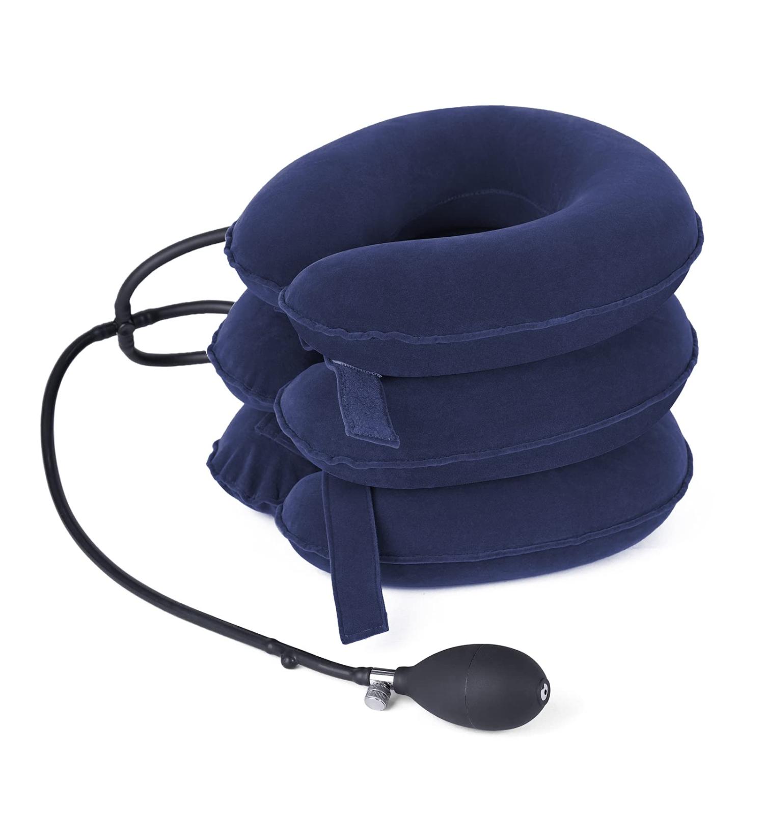 Inflatable Cervical Neck Traction Device for Chronic Pain Relief - Adjustable Support for Spine Alignment - Easy to Use at Home or Office (Blue) - Buy Online on GoSupps.com