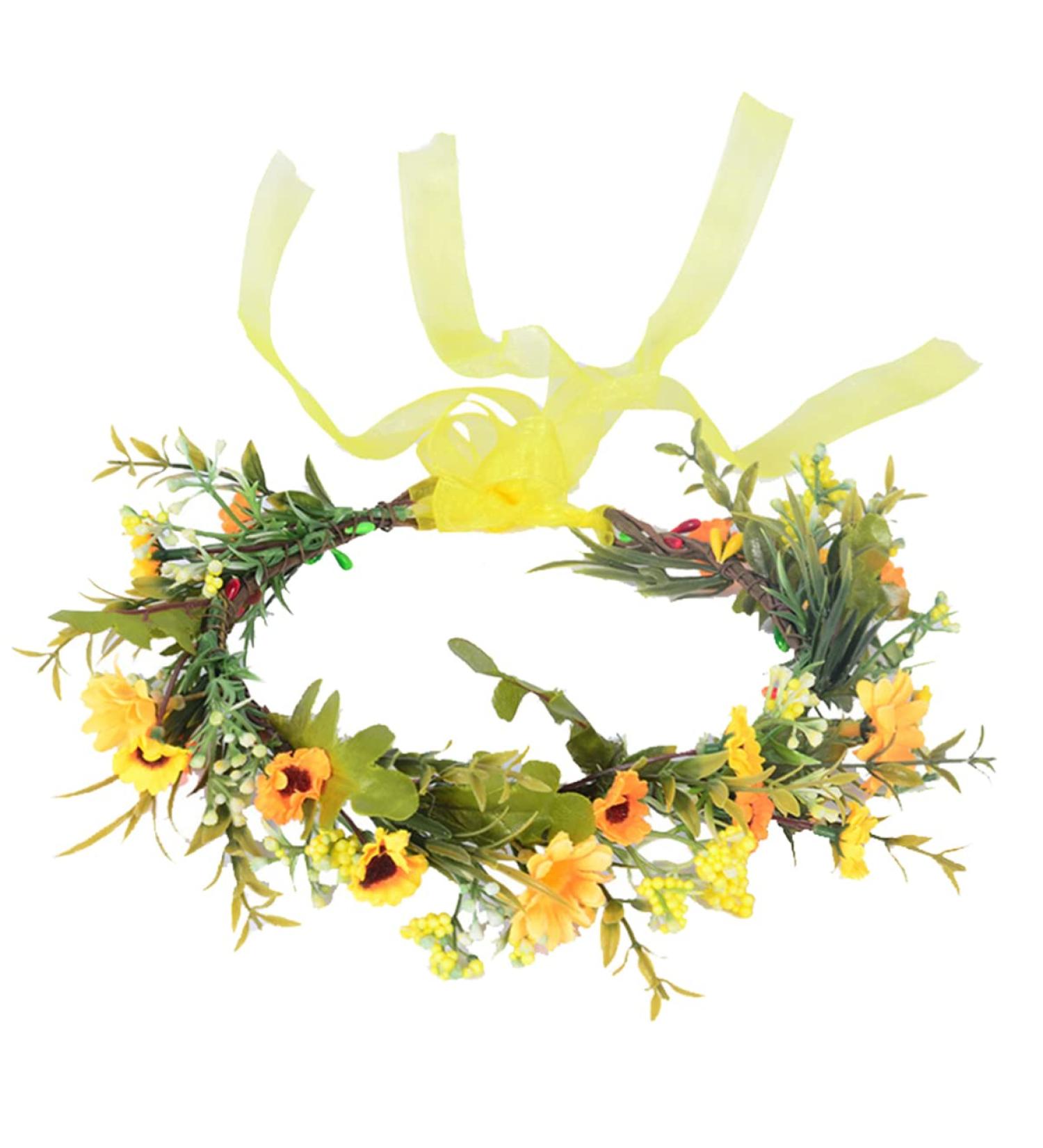 Minkissy Green Leaf Flower Crown | Sunflower Headband & Boho Hair Wreath for Weddings Festivals & Beach Parties - Fashion Hair Jewelry - Buy Online on GoSupps.com