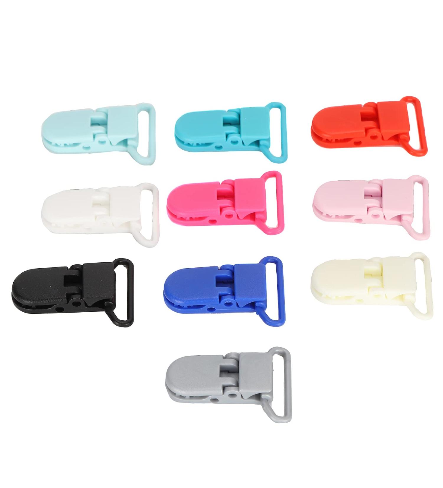 10 Colorful Nylon Trousers Clips with Buckle-Fix Lock - Durable Schnabel-Schling Clips for Metal Pacifier Suspension - Buy Online on GoSupps.com