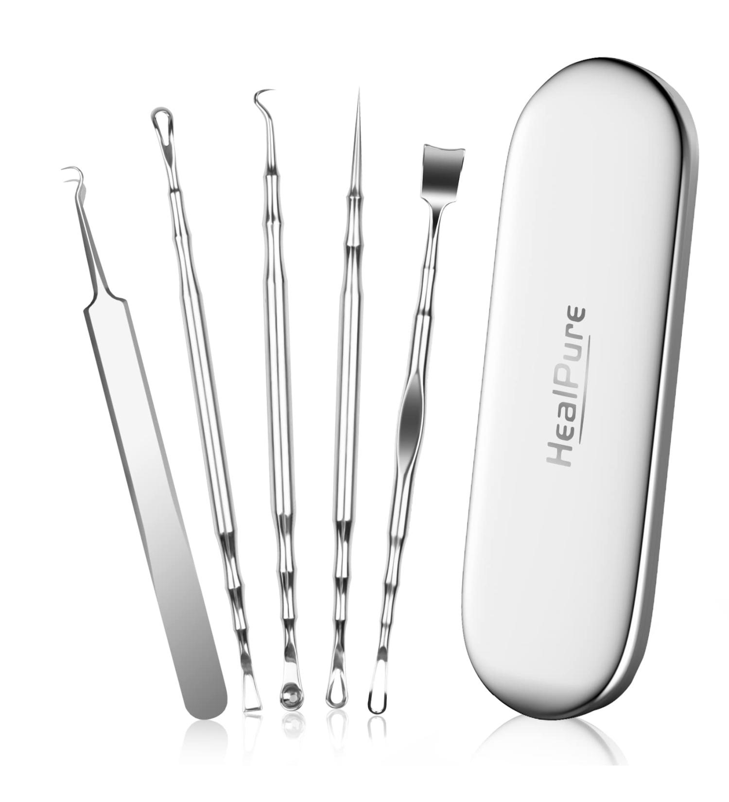 Professional Blackhead Remover Pimple Popper Tool Kit for Acne Removal with Case - Face Skin Care Treatment Tool for Blemish Whitehead Popping - Comedone Extractor for Nose and Face - Sliver - Buy Online on GoSupps.com