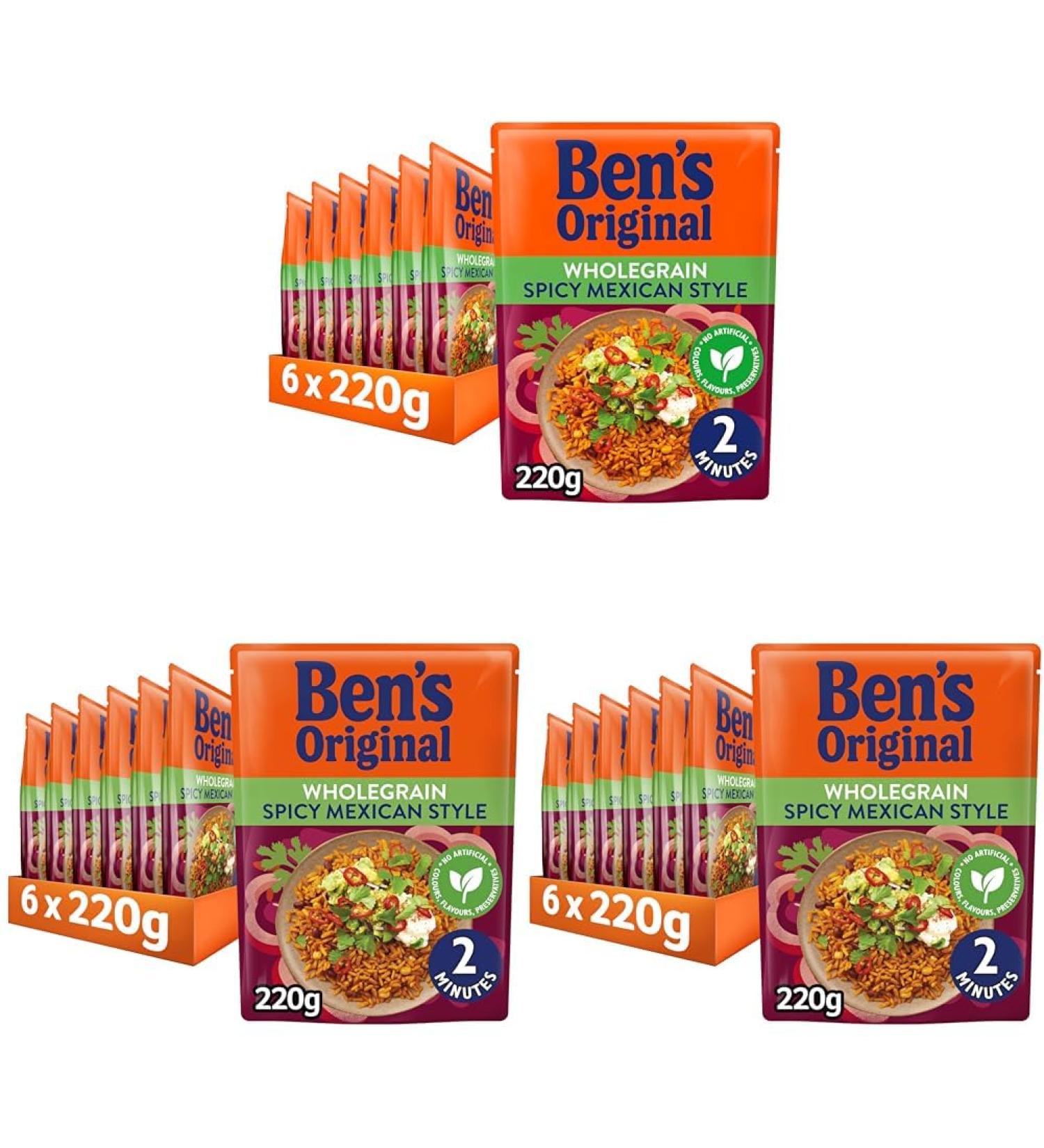 BEN'S ORIGINAL Wholegrain Spicy Mexican Microwave Brown Rice Bulk Multipack 6 x 220g pouches (Pack of 3) - Buy Online on GoSupps.com
