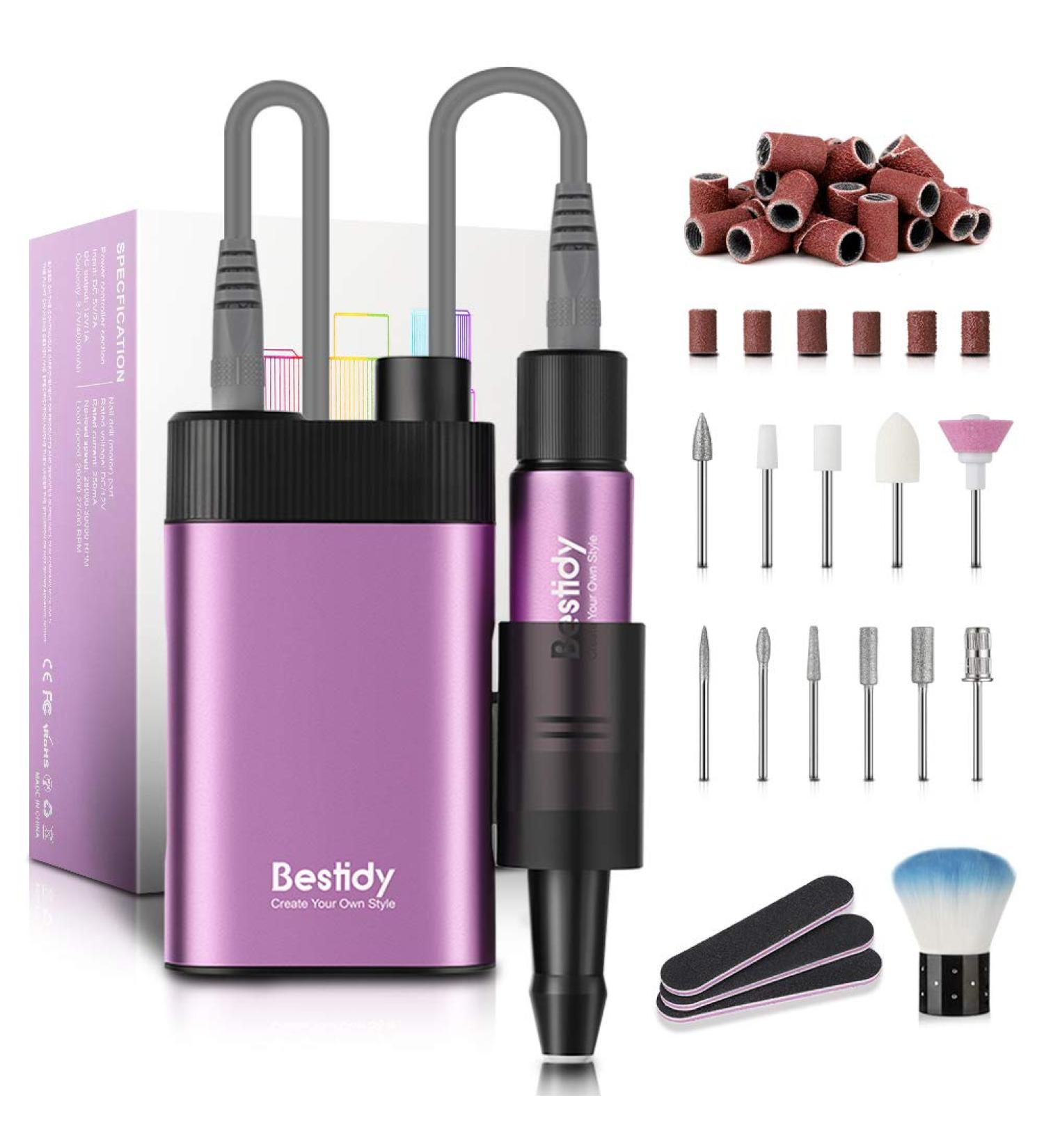 Bestidy 30000RPM Rechargeable Nail Drill Kit for Acrylic and Gel Nails - Professional Efile for Manicure, Pedicure, and Polishing (Purple) - Buy Online on GoSupps.com