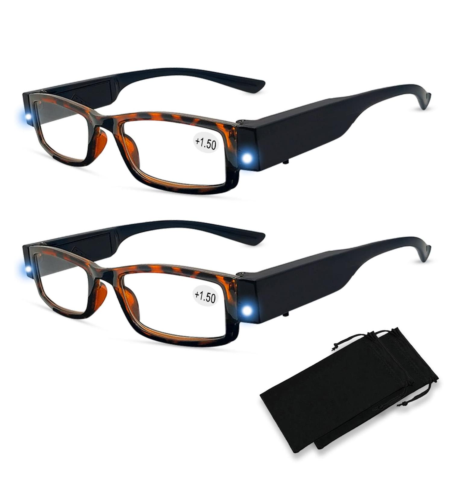 2 Pack Lighted Reading Glasses for Men & Women - LED Nighttime Readers Magnifier - Black 1.0x - Buy Online on GoSupps.com