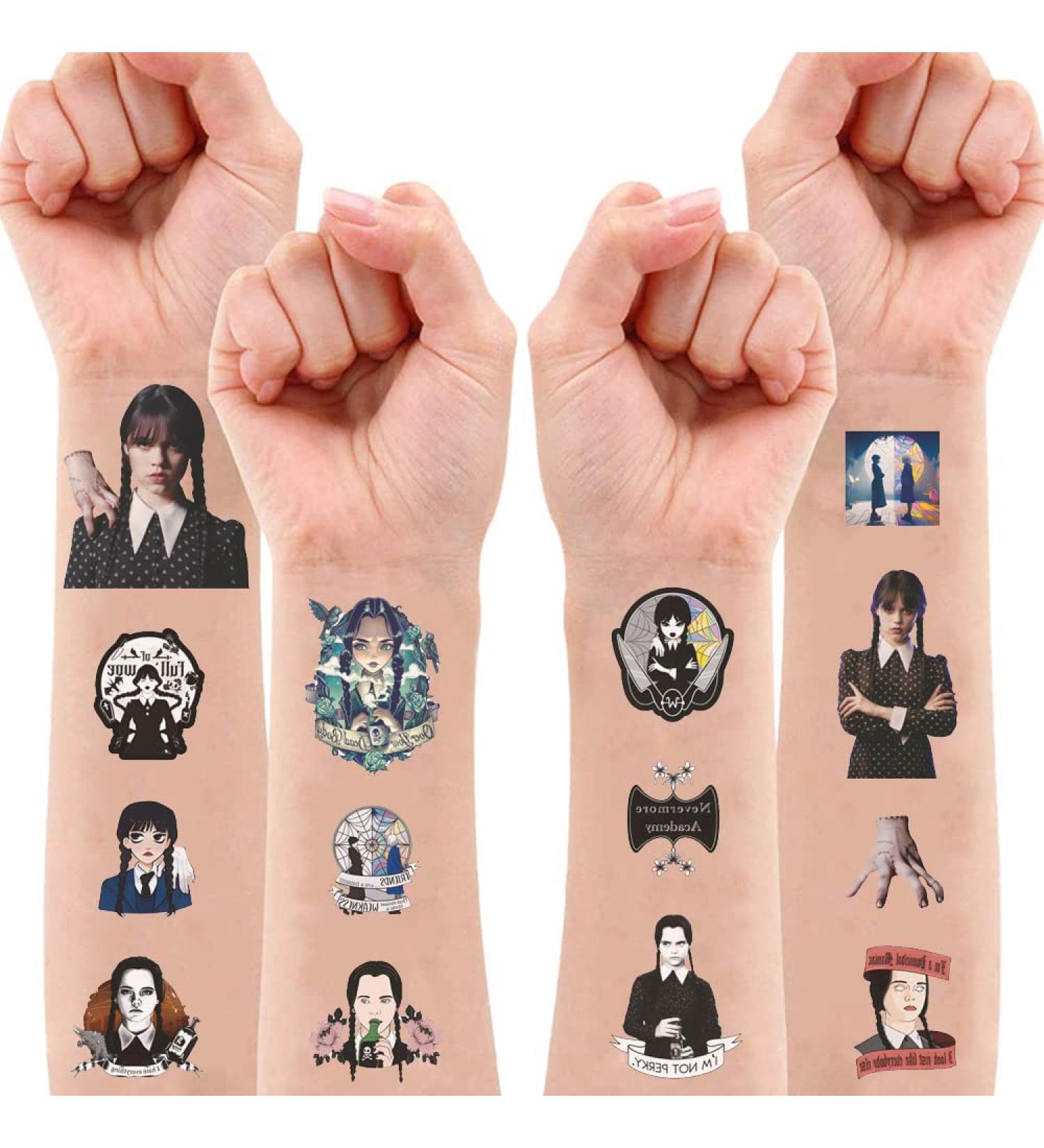 128 Pcs Addams TV Show Temporary Tattoos - Cute Wednesday Cartoon Sticker Gift for Kids - Party Supplies & Home Activity Prizes - Buy Online on GoSupps.com