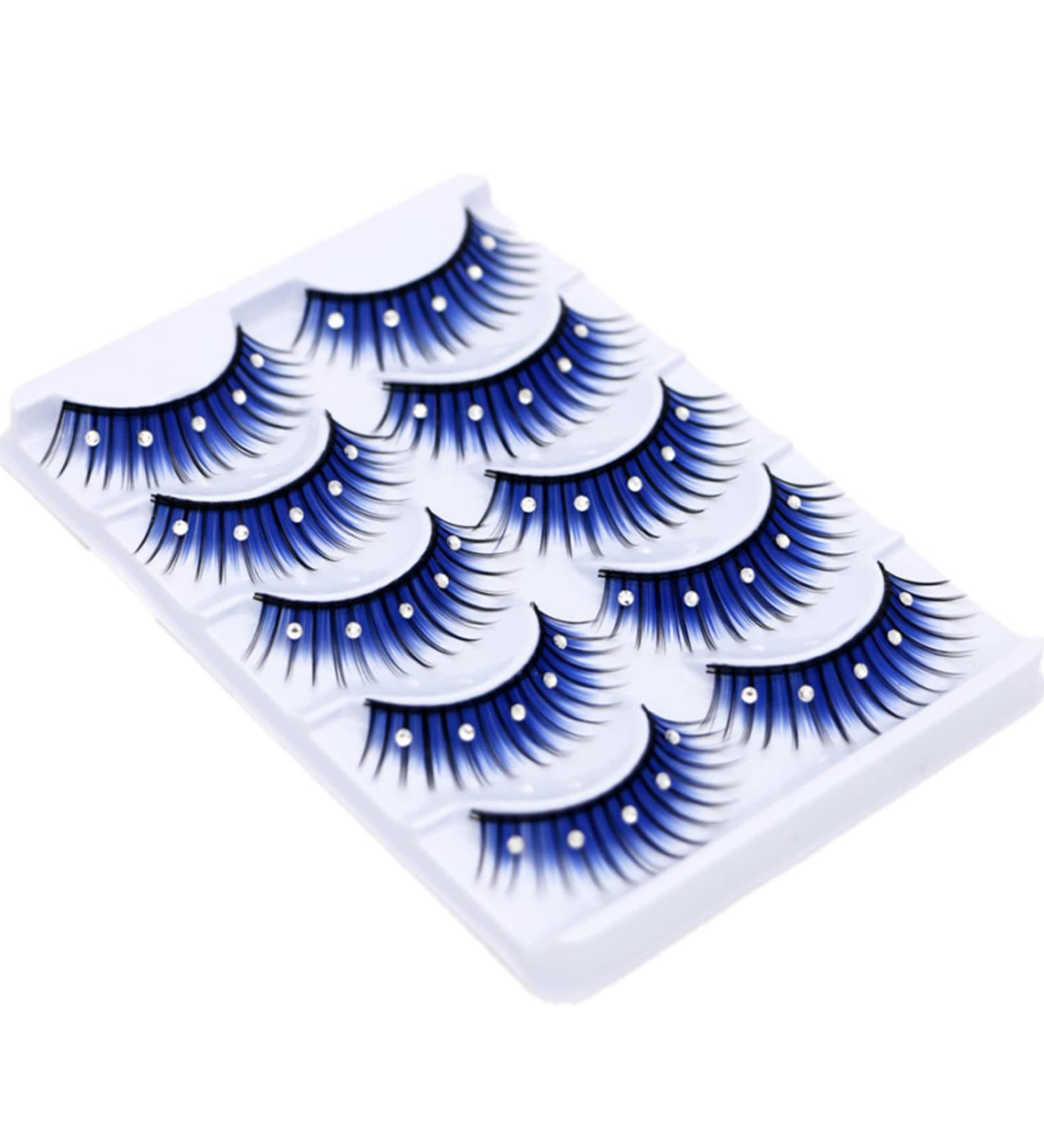 5 Pairs Fluffy Fake Eyelashes Faux Mink Fake Eyelashes Blue Shiny Rhinestone False Eyelashes 3D Thick Long Fake Eyelashes for Women Girls Party Stage Dance Makeup Masquerade - Buy Online on GoSupps.com