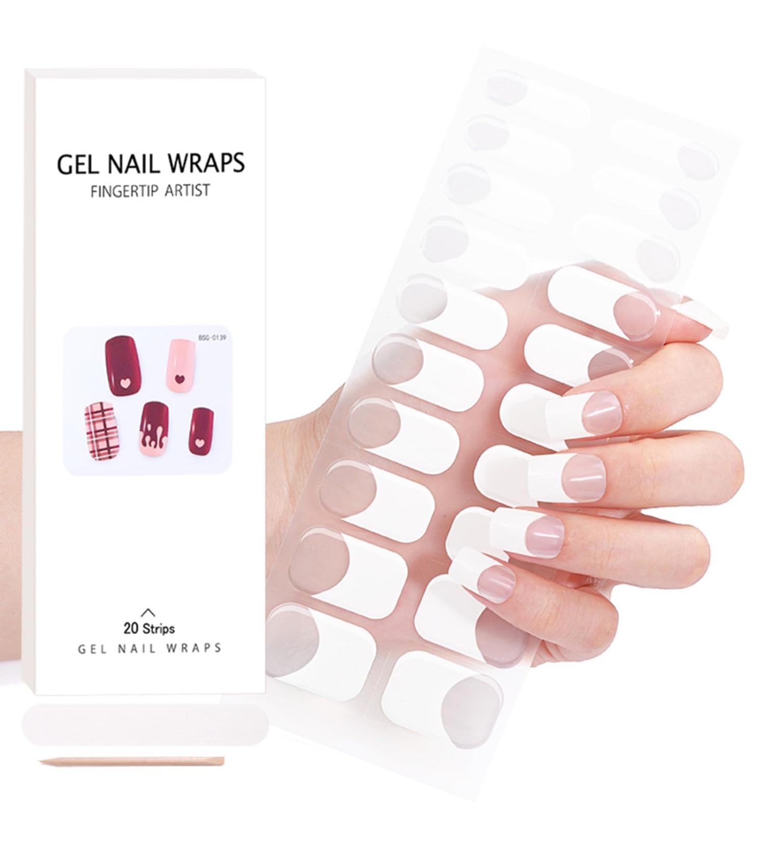French Semi Cured Gel Nails Strips - 20 Stickers Nail Wraps - Soft Self-Adhesive Gel Nail Stickers Solid White Full Wraps French Style Nail Wraps UV/LED Lamp Required (French Style) - Buy Online on GoSupps.com