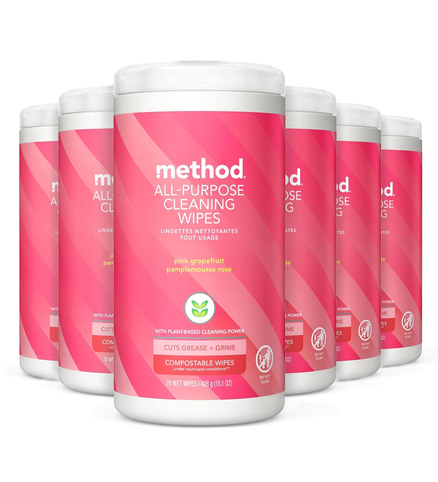 Method All-Purpose Cleaning Wipes - Pink Grapefruit Multi-Surface Compostable 70 Count (Pack of 6) - Eco-Friendly Cleaning Solution for Home & Office - Buy Online on GoSupps.com