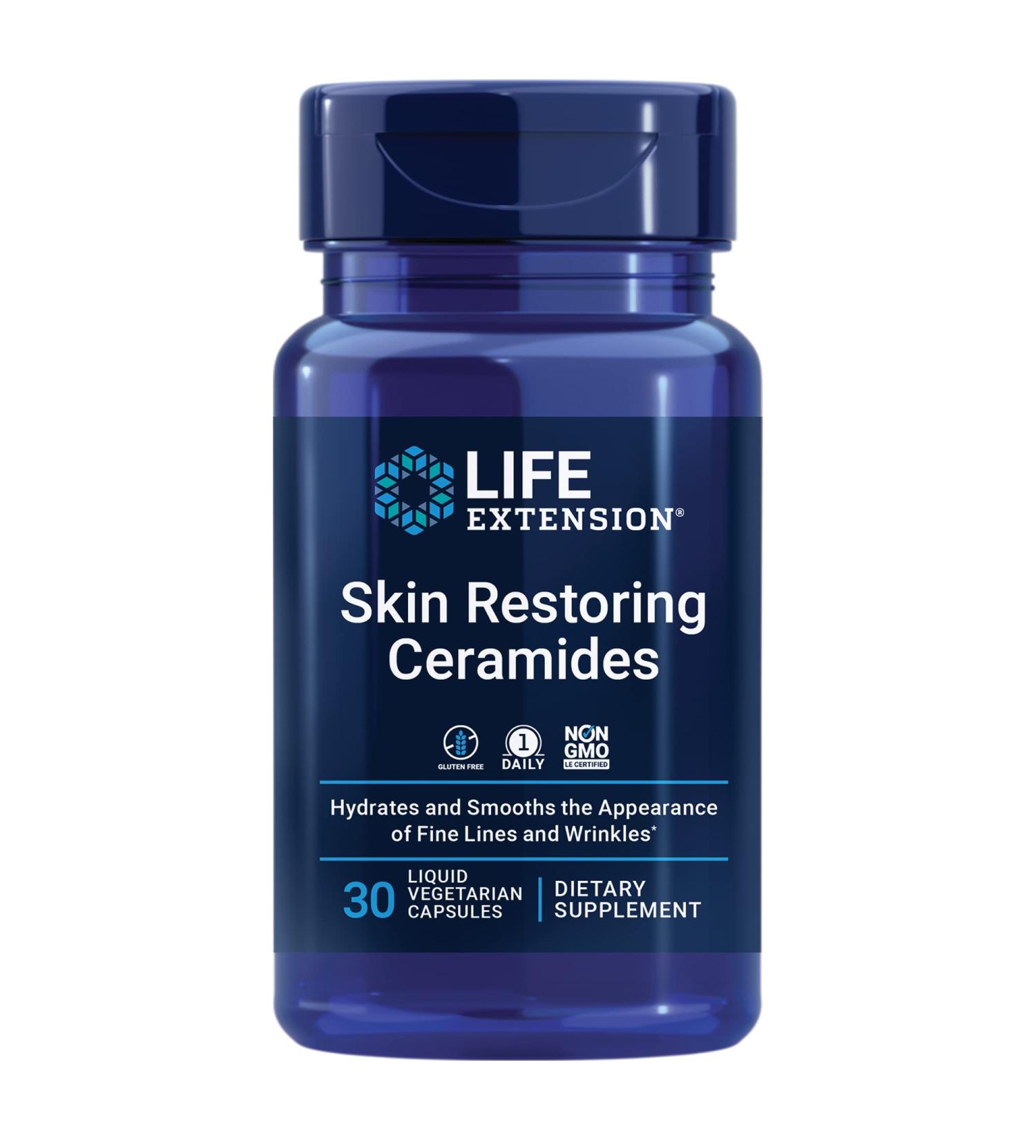 Life Extension Skin Restoring Ceramides - 30 Vegetarian Capsules for Youthful Skin - Buy Online on GoSupps.com