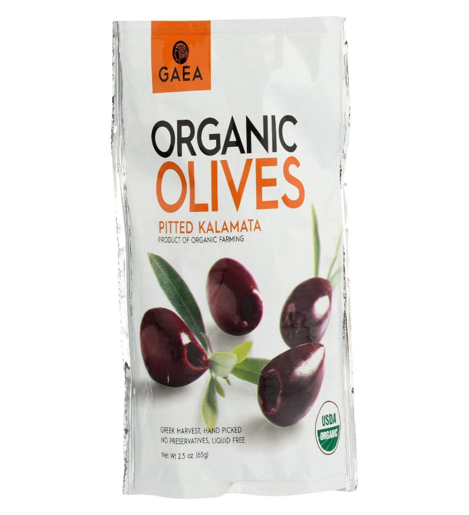 Gaea Organic Snack Pack Pitted Kalamata Olives with Sea Salt and Vinegar - 2.3 oz (Pack of 8) …
