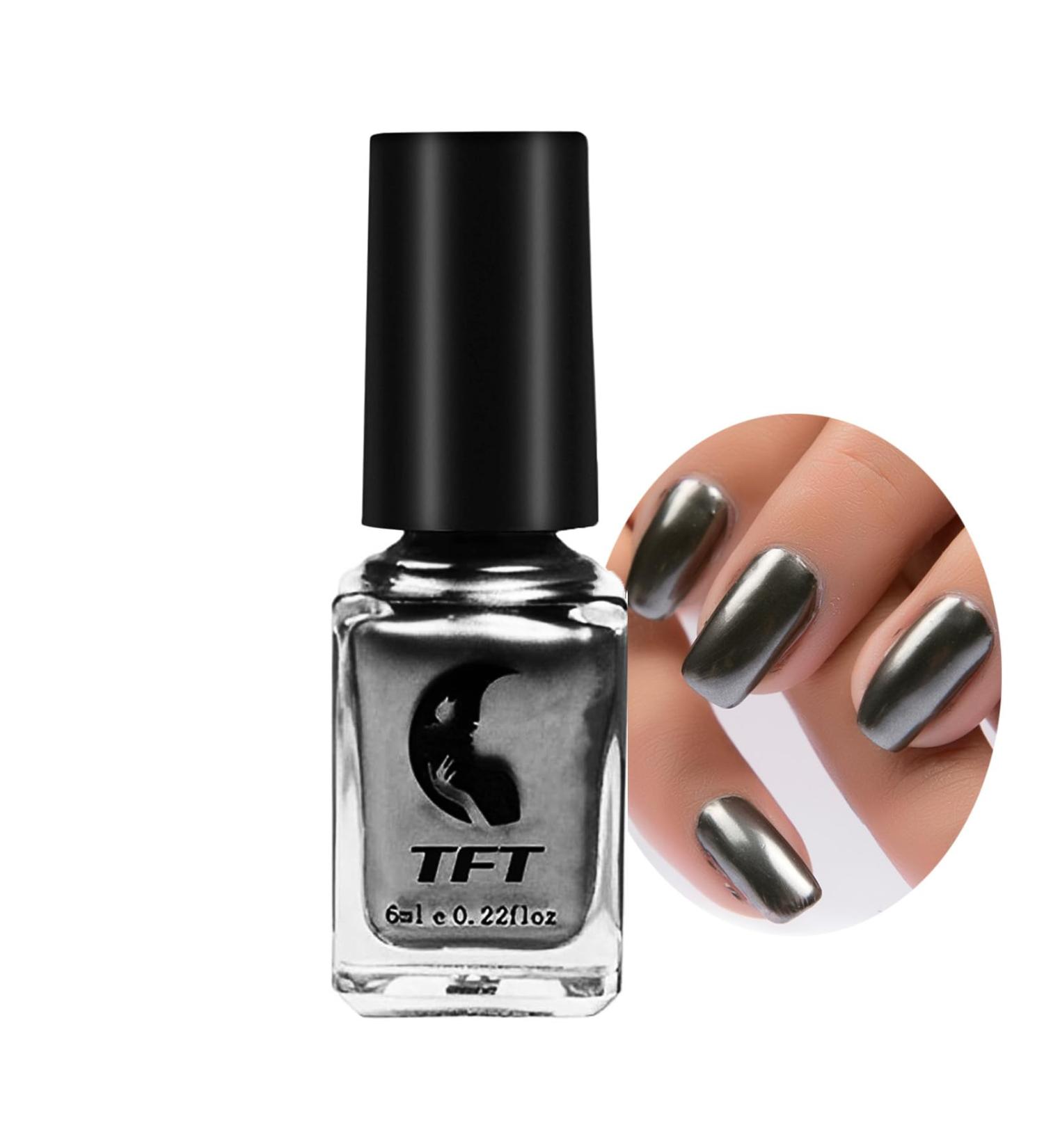 SONGQEE 6 ml Metallic Nail Polish - Silver Mirror Nail Polish Durable Permanent Metallic Effect Nail Polish - Shiny Chrome Nail Polish - No UV Required (07 Black) - Buy Online on GoSupps.com