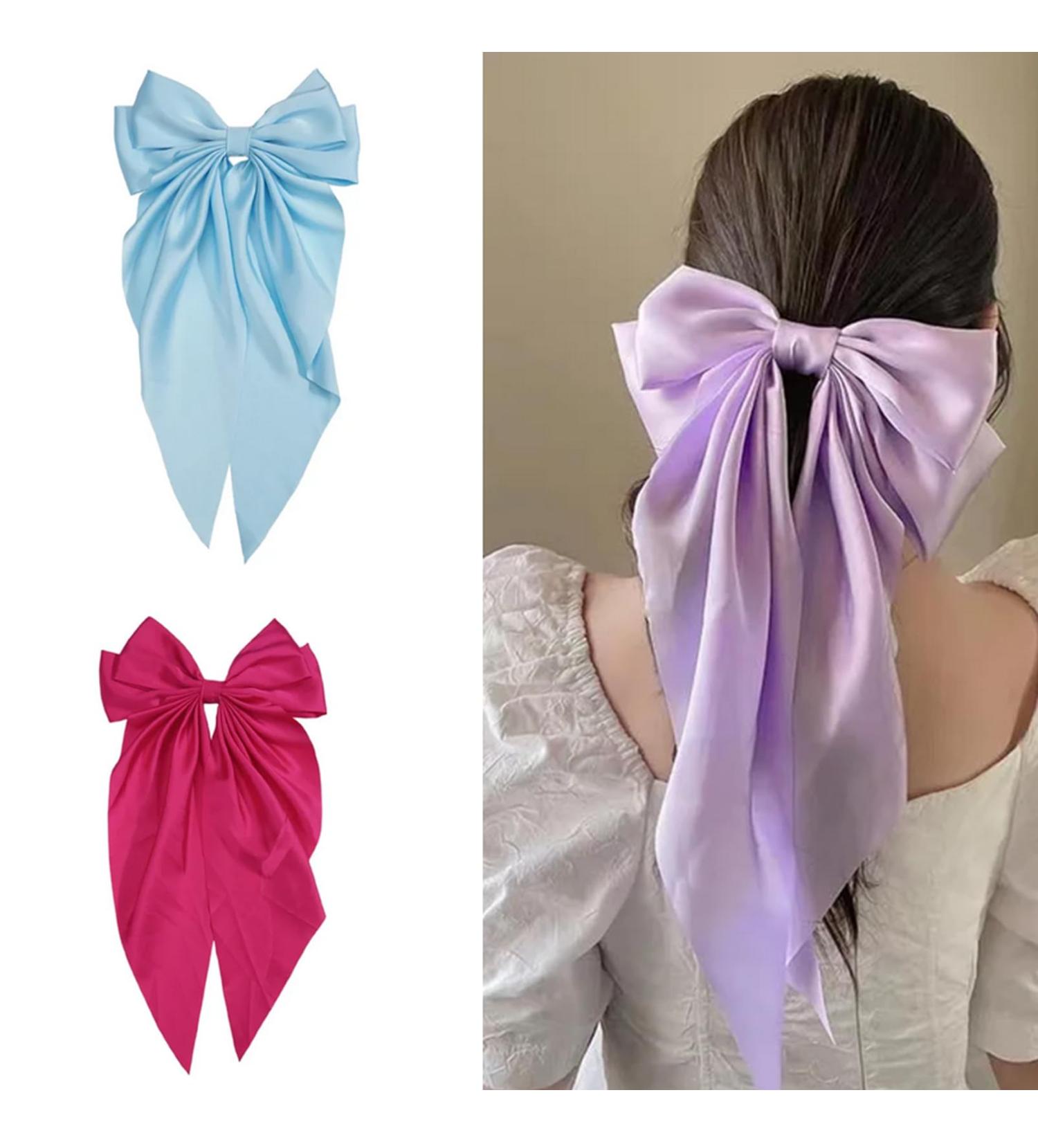 3-PieceBow HairClips Elegant Bow Hair Clips Stylish And Simple Satin Spring Hair Clips Retro Hair Clips Girls Hair Accessories (Purple+Rose+Sky Blue) - Buy Online on GoSupps.com