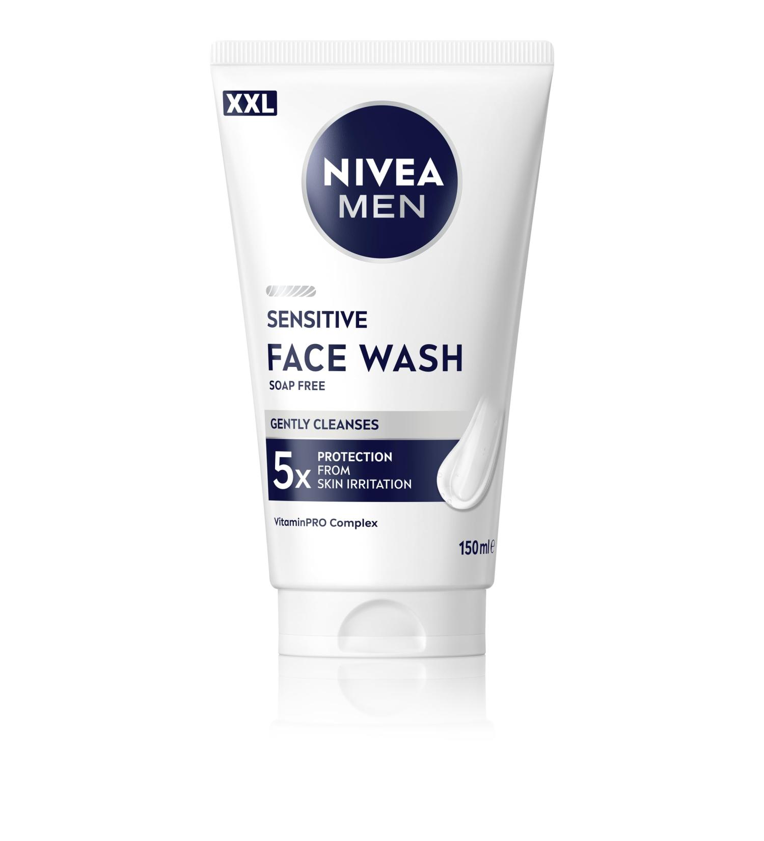 Beiersdorf NIVEA MEN SENSITIVE FACE WASH XXL 150ML Cleansing Gel Face Face Wash Facial Cleanser Cleanser Face Wash For Sensitive Mens Skin - Buy Online on GoSupps.com
