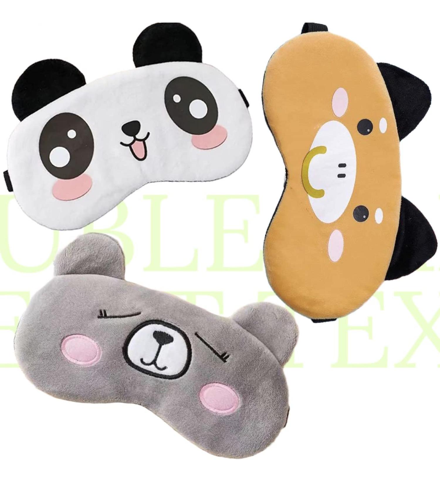 Panda Bear Bull 3 Pack Cute Velvet Soft Sleep Mask for Girls, Kids, and Women - Eye Cover Blindfold Set - Perfect Gift Idea - Buy Online on GoSupps.com