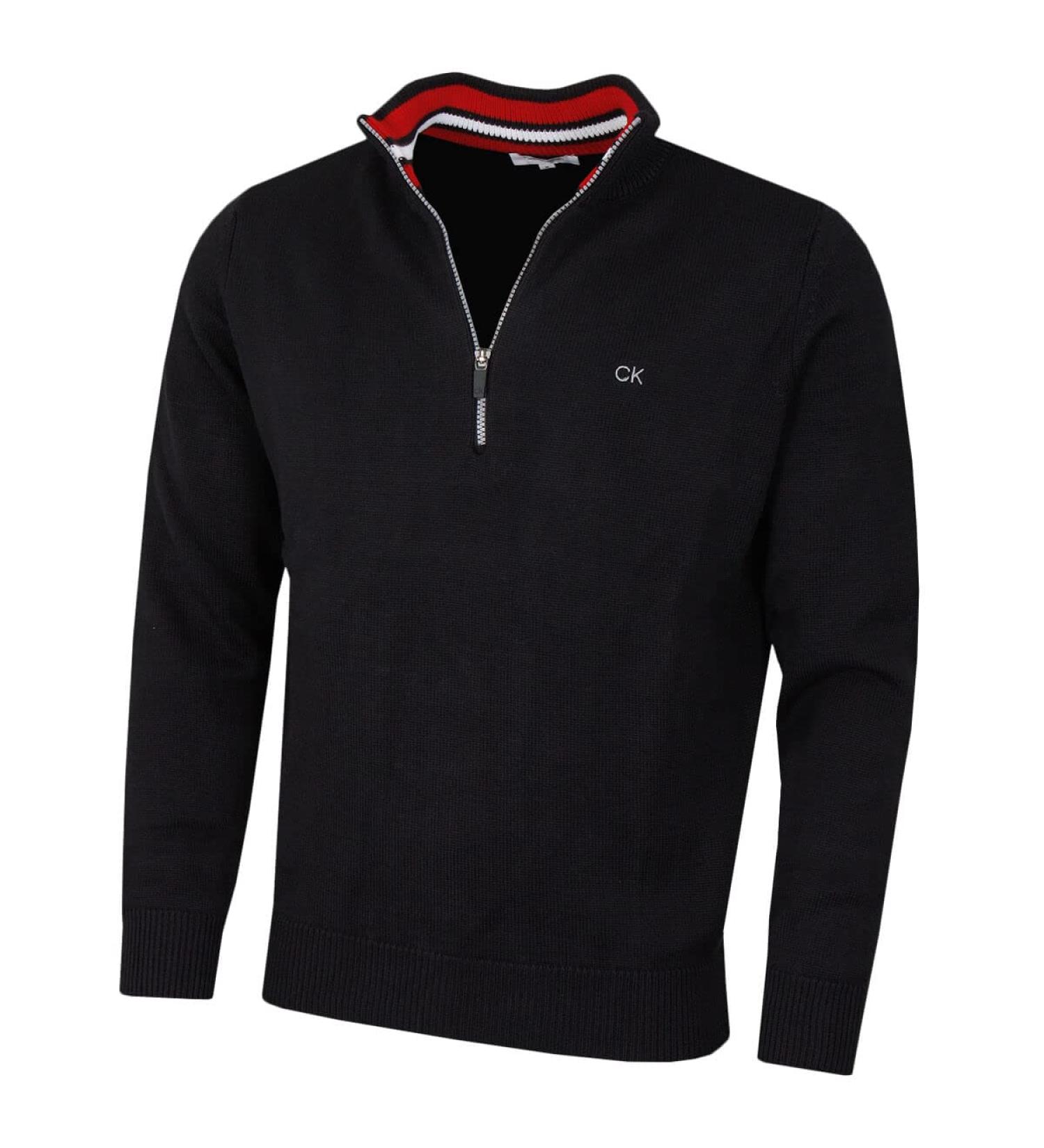 Calvin Klein Men's 1/2 Zip CK Golf Sweater - Black/Red - Stylish & Comfortable Golf Apparel - Size M - International Shipping Available - Buy Online on GoSupps.com