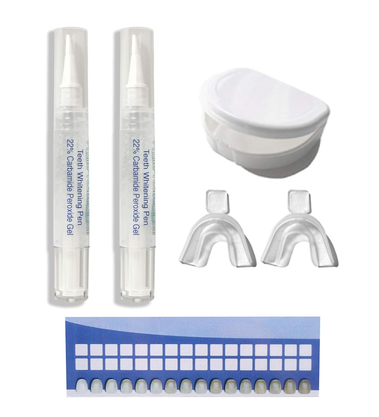 2 Extra Large Teeth Whitening Pens 4cc (not 2cc) 40+ uses of 22% Carbamide Peroxide Tooth Whitener Stain Remover Gel with Tooth Shade Guide Mouth Trays and case. Made in The USA.