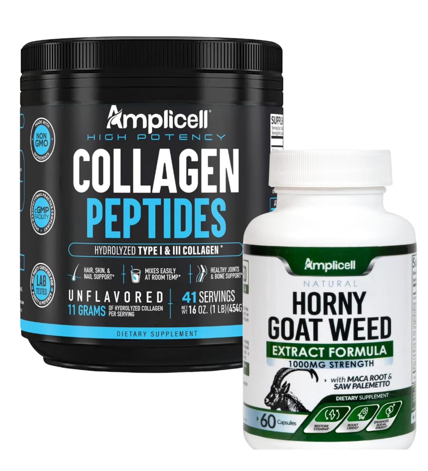 Multi Collagen Peptides Powder + Horny Goat Weed Supplement Type I & III Collagen for Hair Skin Joints + Herbal Blend with Maca L-Arginine & Tongkat Ali Energy & Vitality Support 41 Servings - Buy Online on GoSupps.com