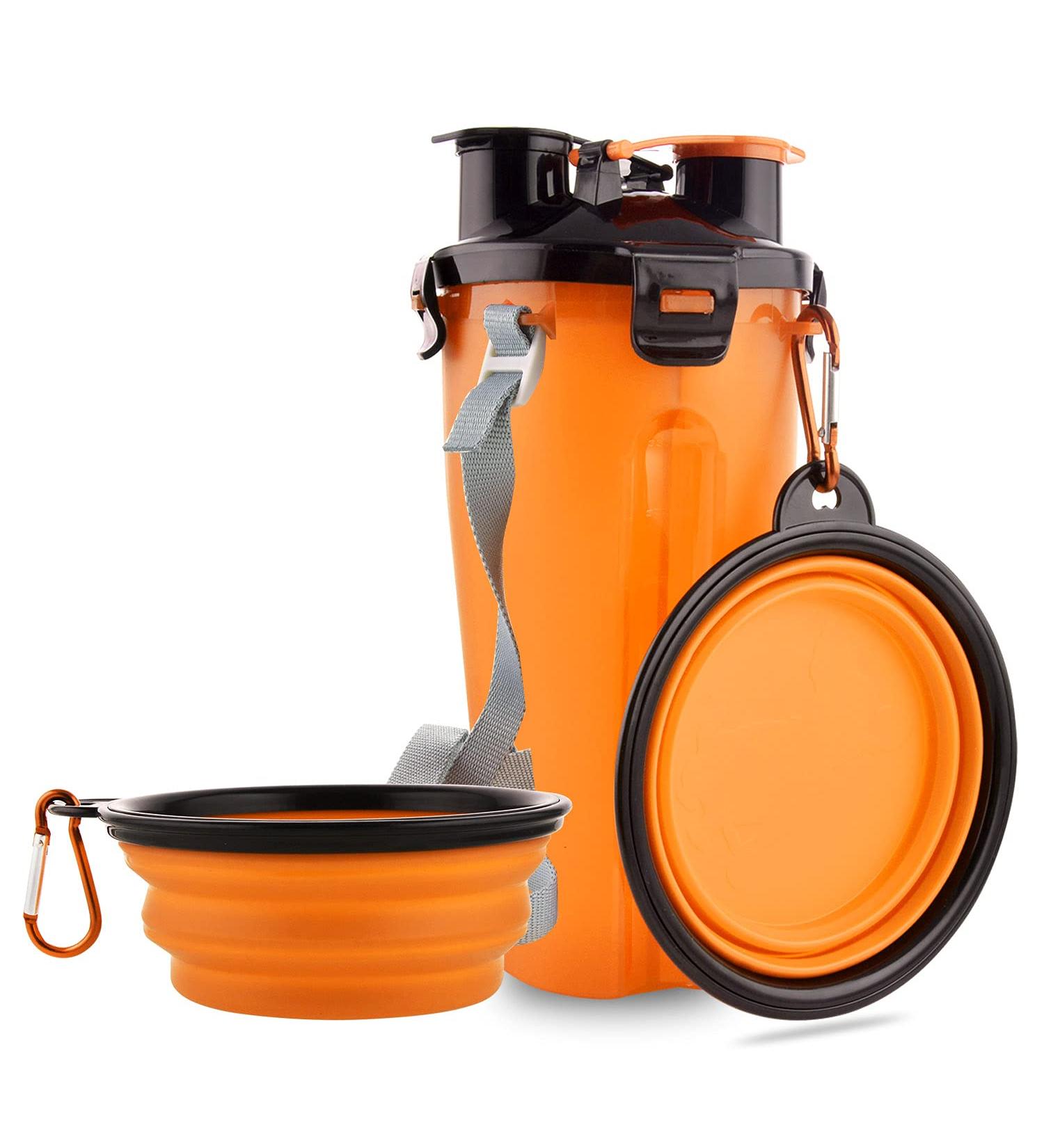 Moacc 800ml Portable 2-in-1 Water Bottle & Dog Bowl | Foldable Water Bowls for Camping Walking Hiking & Training - Orange - Buy Online on GoSupps.com