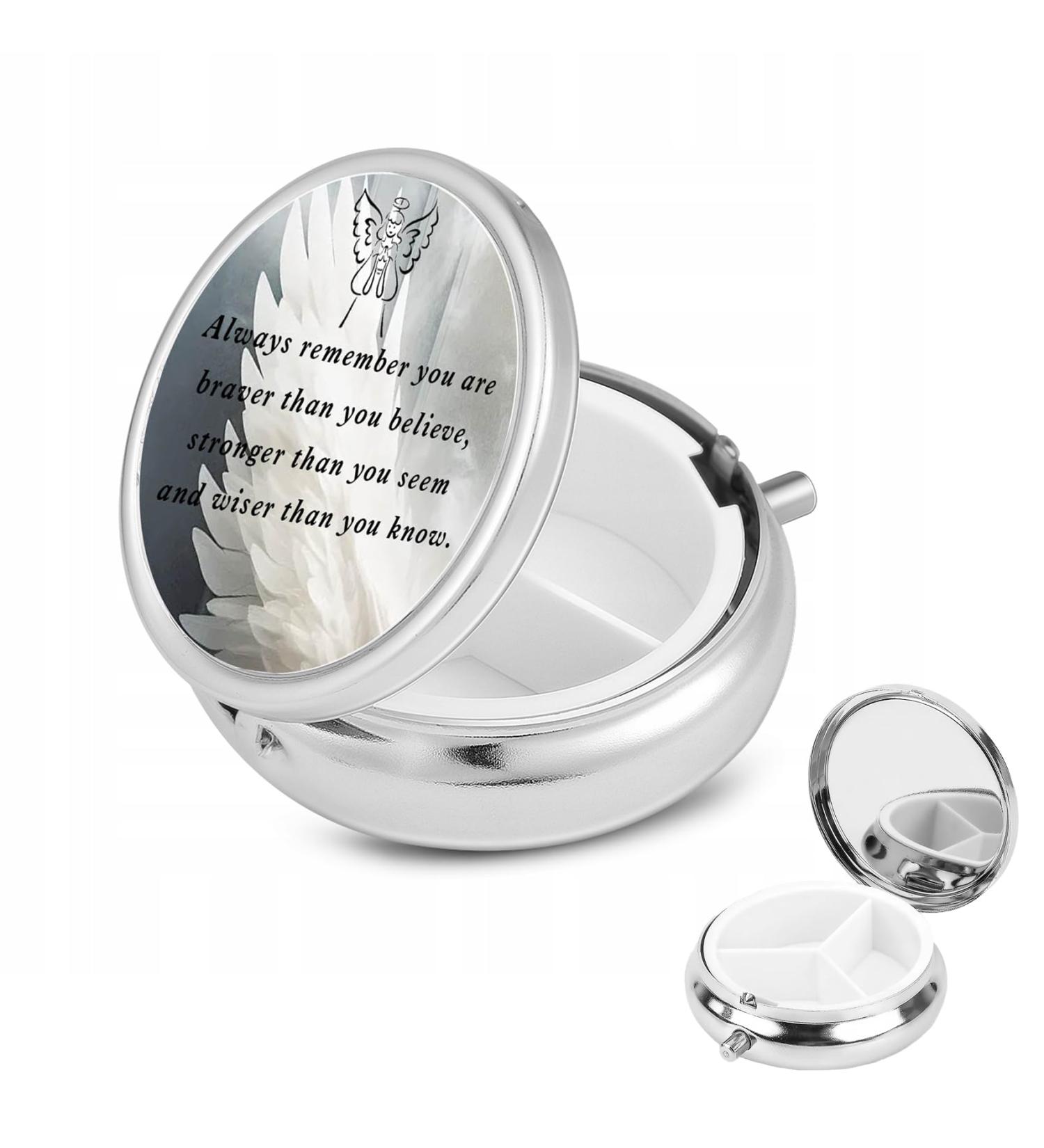 Compact 3-Compartment Pill Box Organizer for Travel | Mini Pill Case for Vitamins & Medicines - Angel Design - Buy Online on GoSupps.com