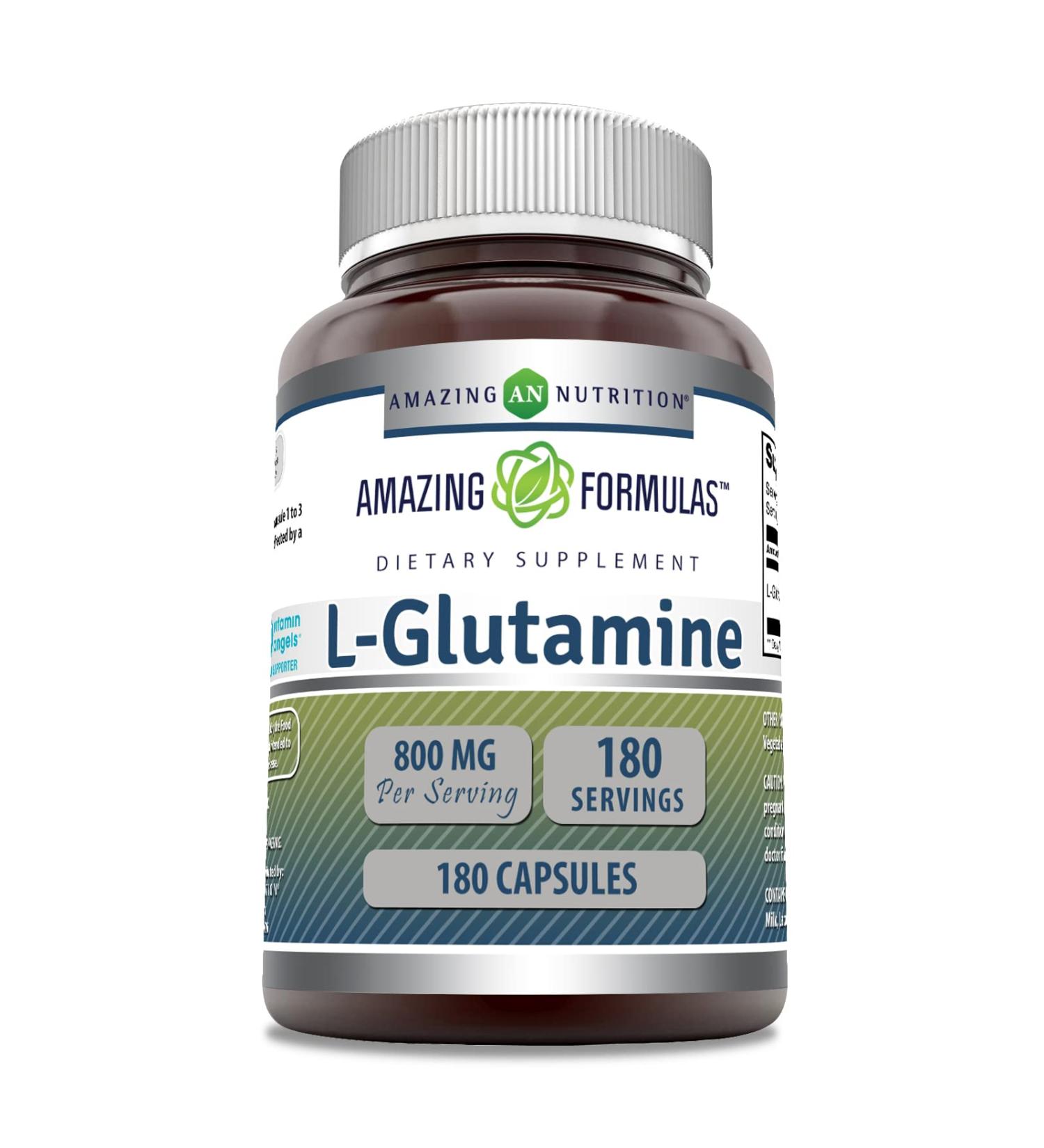 Amazing Formulas L-Glutamine Supplement 800mg - Non-GMO Gluten-Free Made in USA - 180 Capsules for Optimal Health - Buy Online on GoSupps.com