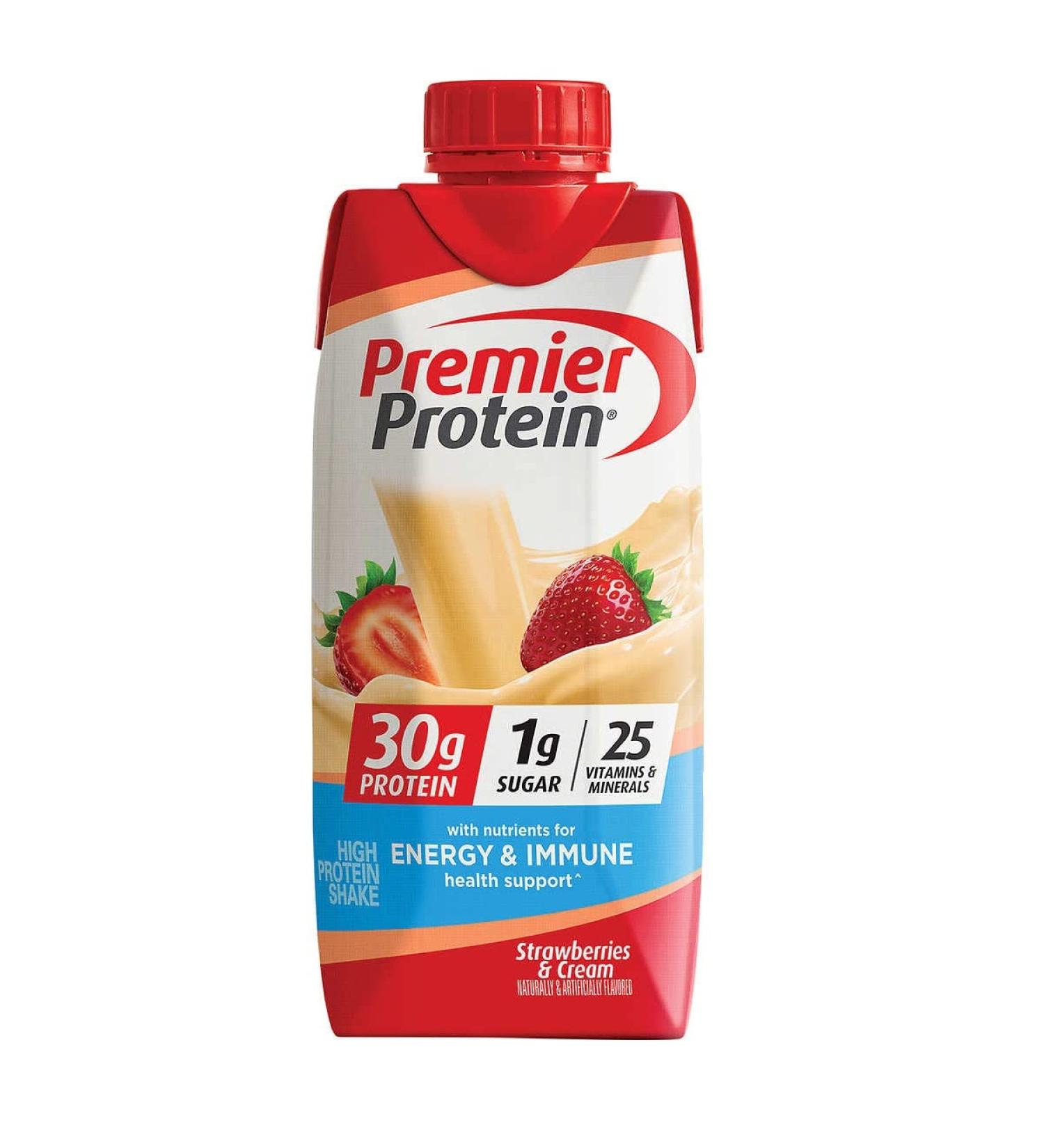 Premier Protein Shakes, Strawberries & Cream, 11 Fluid Ounce (Pack of 18) Strawberries 11 Fl Oz (Pack of 18)
