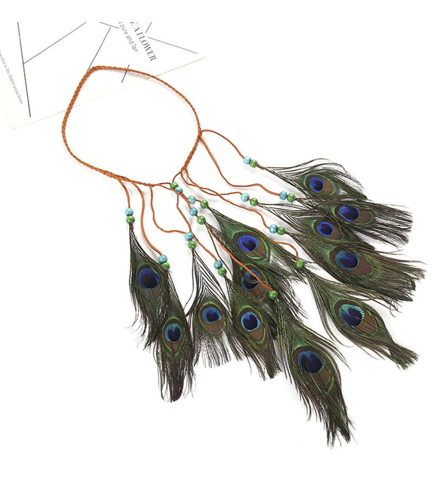 Minkissy Peacock Spring Headband | Bohemian Hippie Gypsy Vintage Feather Hair Band for Women & Girls | Perfect for Carnival & Festival - Buy Online on GoSupps.com