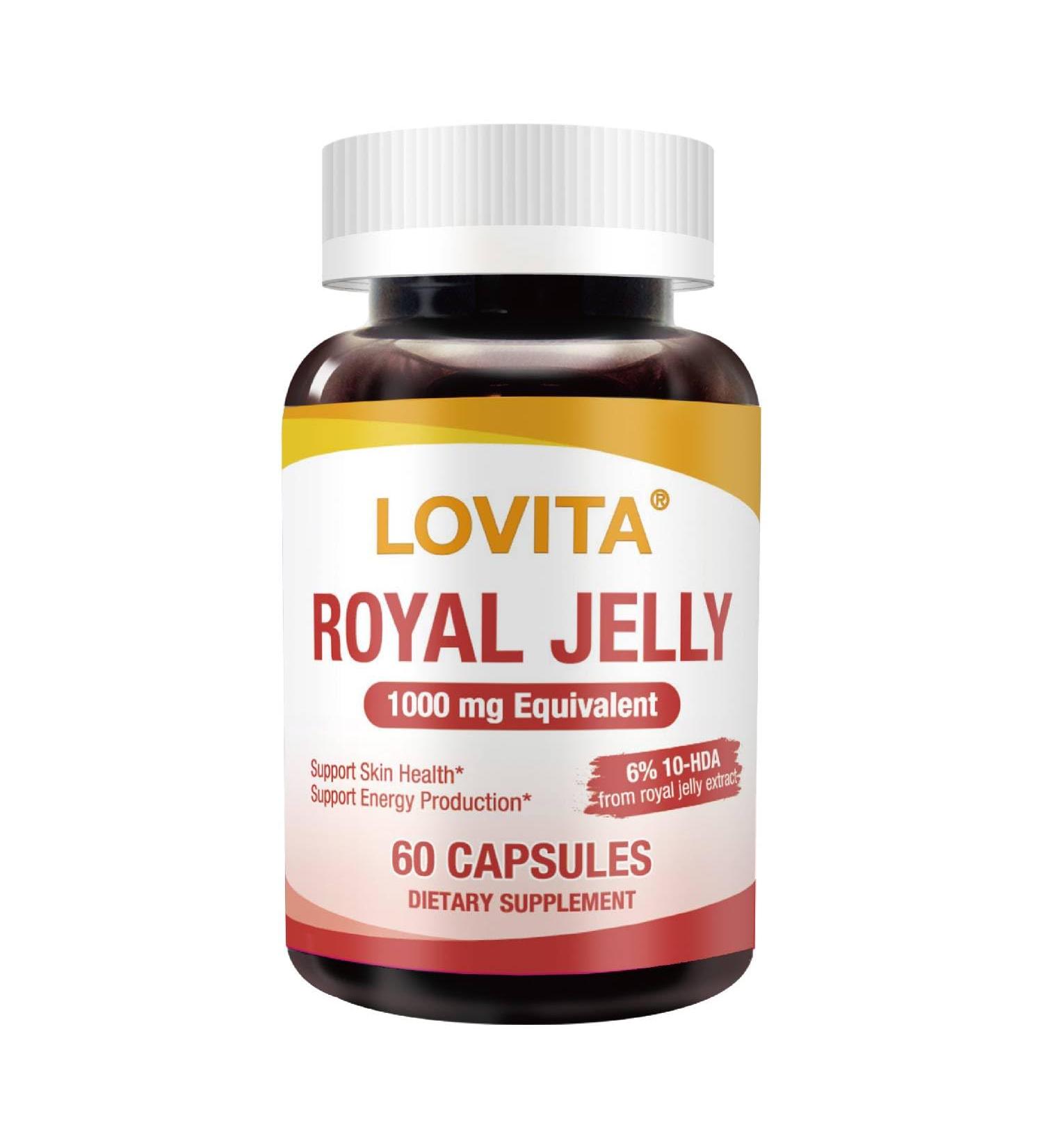 LOVITA Royal Jelly 333 mg 3:1 Concentrate with 20mg 10-HDA Natural Source Super Food Supports Skin Health & Energy Production 60 Capsules Standard Package 60 Count (Pack of 1) - Buy Online on GoSupps.com