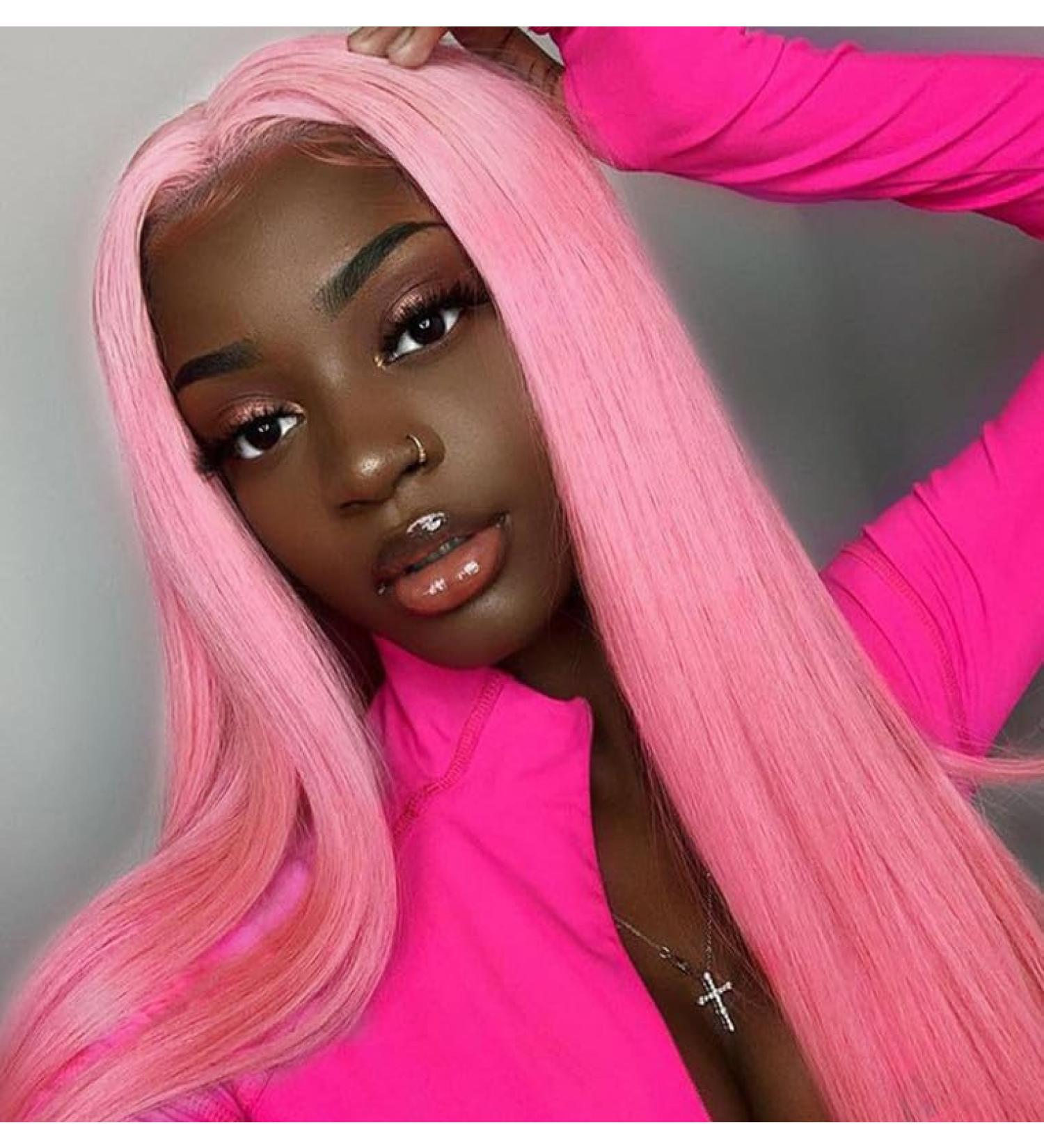 Vebonny 24 Inch Light Pink Synthetic Lace Front Wig for Women | Stylish Hair for Fashion & Cosplay - Vebonny 845 Pink Passion - Buy Online on GoSupps.com