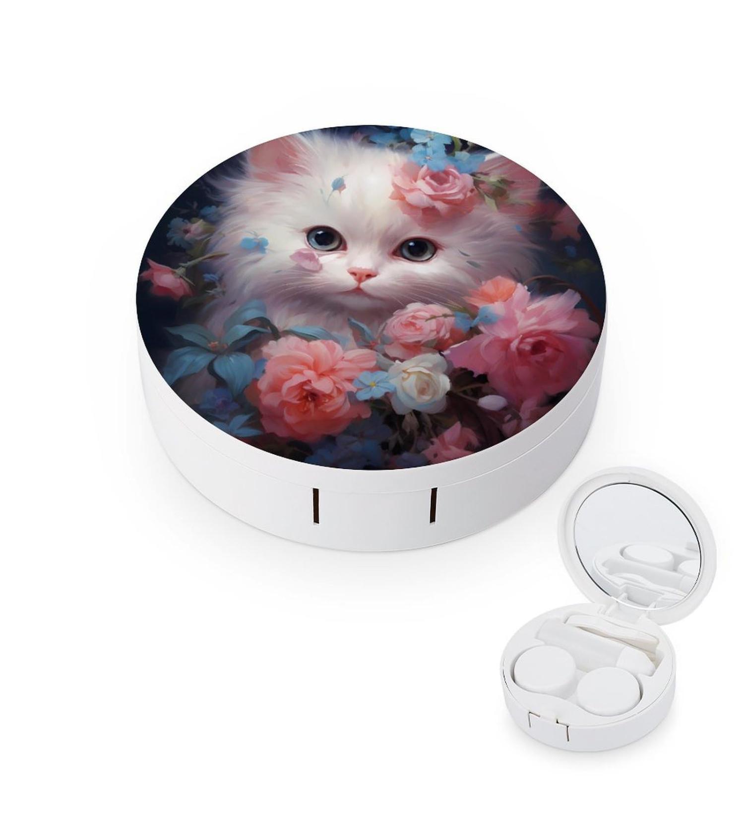 Portable Kitten Cat Contact Lens Travel Kit - Cute Floral Design with Mirror for Daily Outdoor Use - Buy Online on GoSupps.com