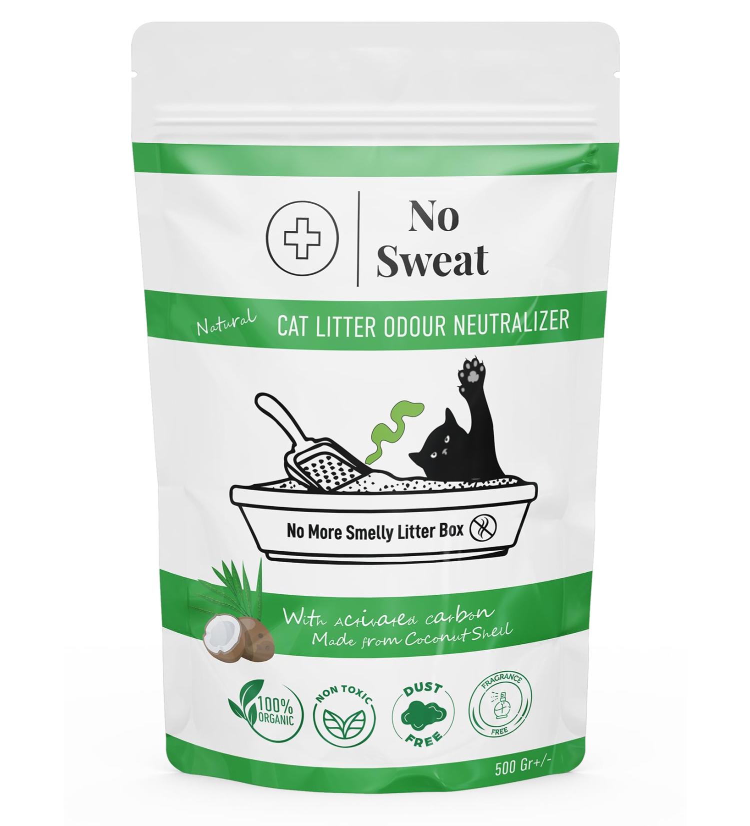 No Sweat Activated Carbon Cat Litter Odour Neutralizer-Made Of Coconut Shell-All Natural-No Chemical Toxic Ingredients-Unscented-Planet Friendly-Economy Pack-500 GR- Packing May Vary - Buy Online on GoSupps.com