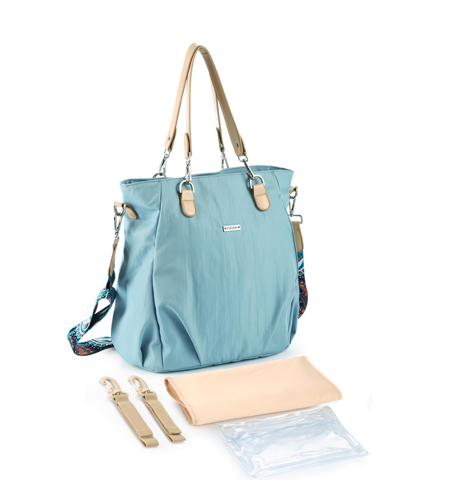 Sonarin Stylish Waterproof Baby Diaper Bag - Big Capacity Portable Travel Shoulder Bag with Stroller Hook & Wrap Pad - Blue - Buy Online on GoSupps.com