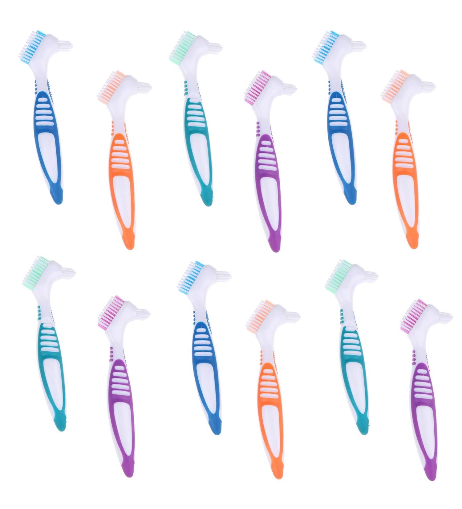 YOUYA Dental 12 Pcs Dual Head Denture Brush for Denture Care - Reusable Hygiene Cleaner with Rubber Handle - Soft Toothbrush for Denture Wearers - Buy Online on GoSupps.com