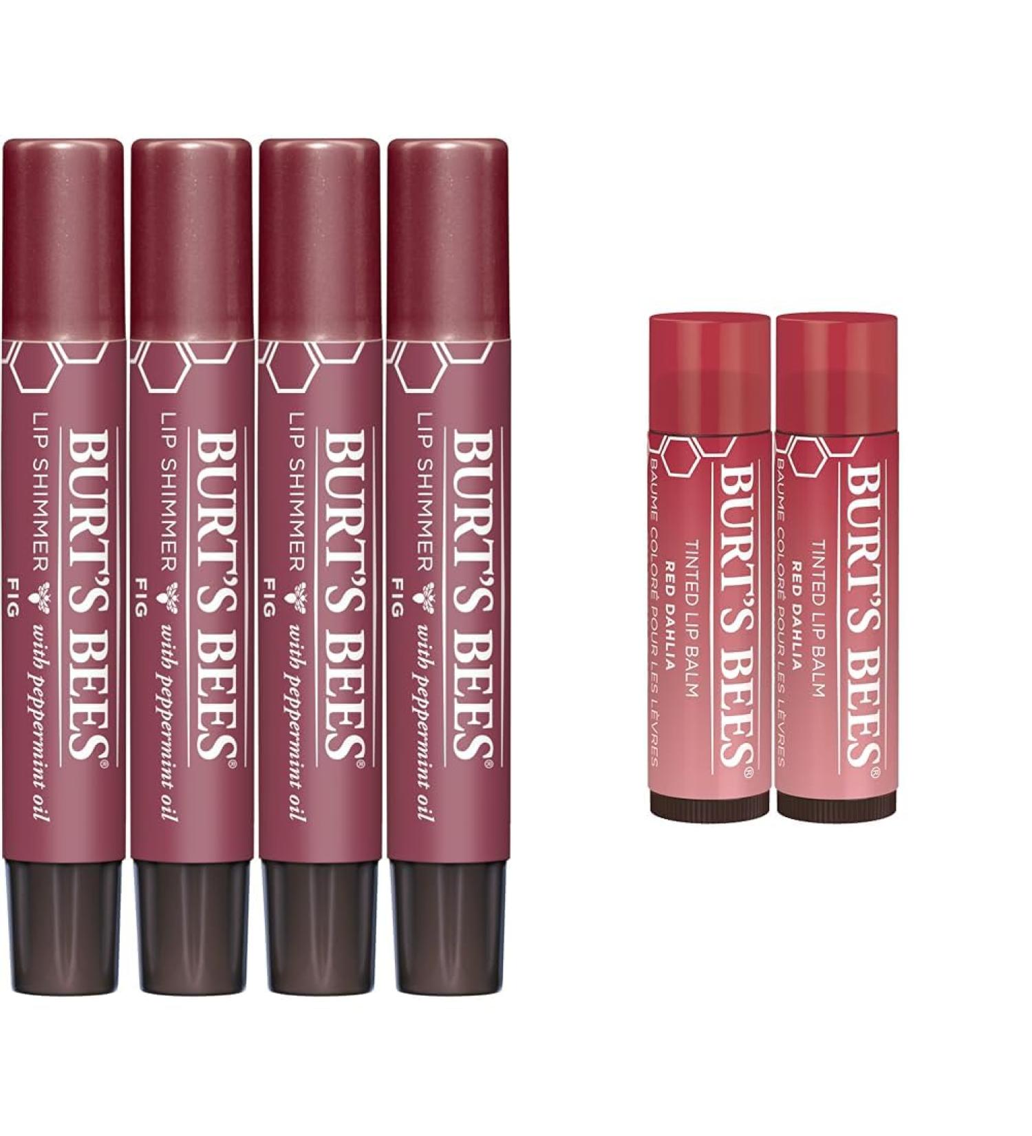 Burt's Bees Shimmer Lip Tint Stocking Stuffers Set Tinted Lip Balm Stick Moisturizing for All Day & Lip Tint Balm Red Dahlia 2-Pack Hydrating Shea Butter for a Natural Looking Buildable LIP_COLOR + LIP_BALM 1070 Fig (4  - Buy Online on GoSupps.com
