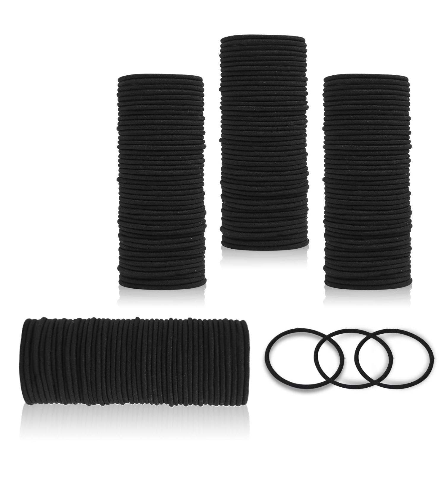 200 Black Elastic Hair Ties for Women, Girls, and Men - Gentle on Fine Curly Hair, Sensitive Scalps - No Damage Ponytail Holders - Buy Online on GoSupps.com