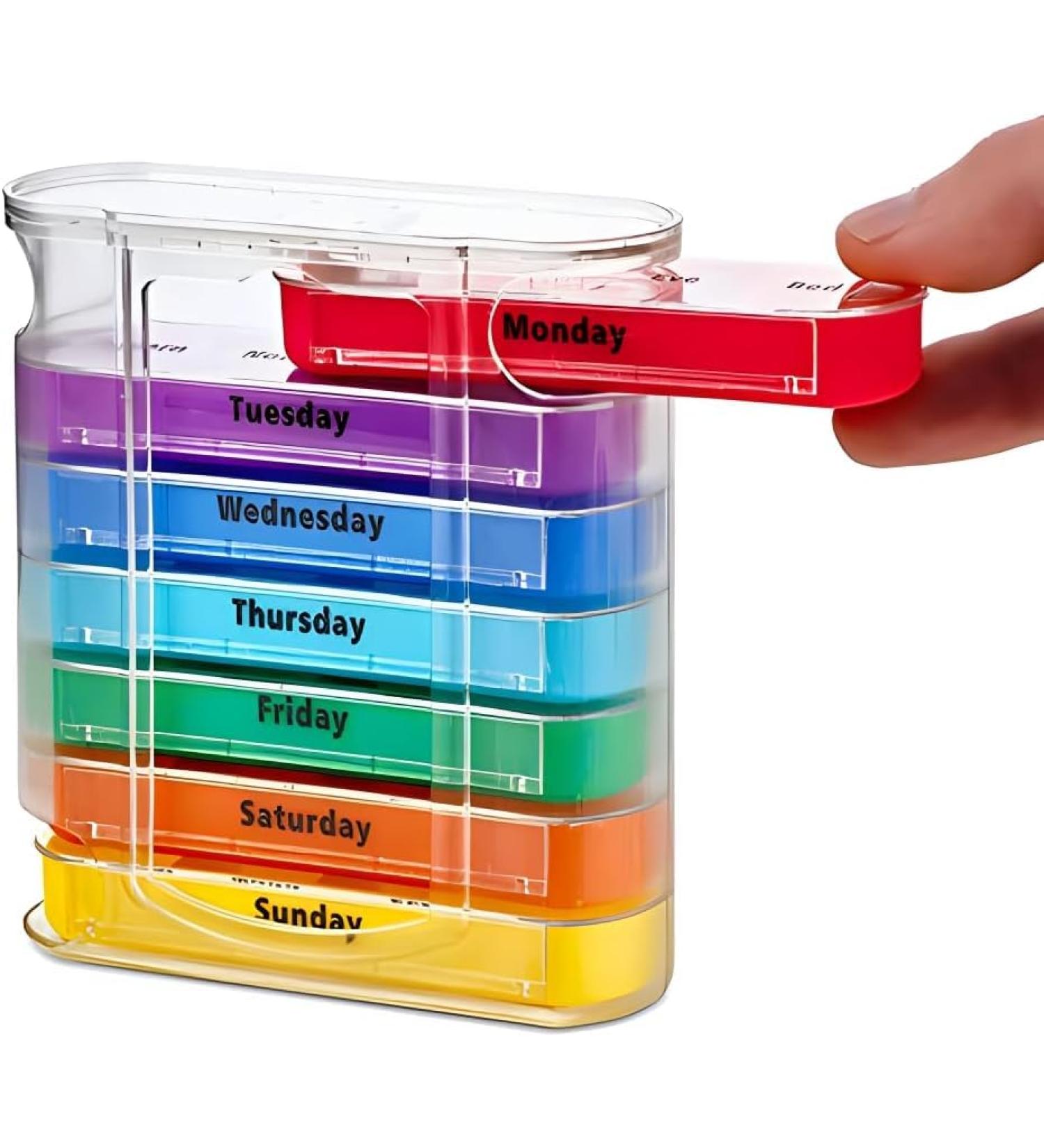 7-Day Pill Case - Weekly Medicine Planner & Vitamin Organizer | Portable Travel Pill Organizer with Large Compartments & Clear Lids - Buy Online on GoSupps.com