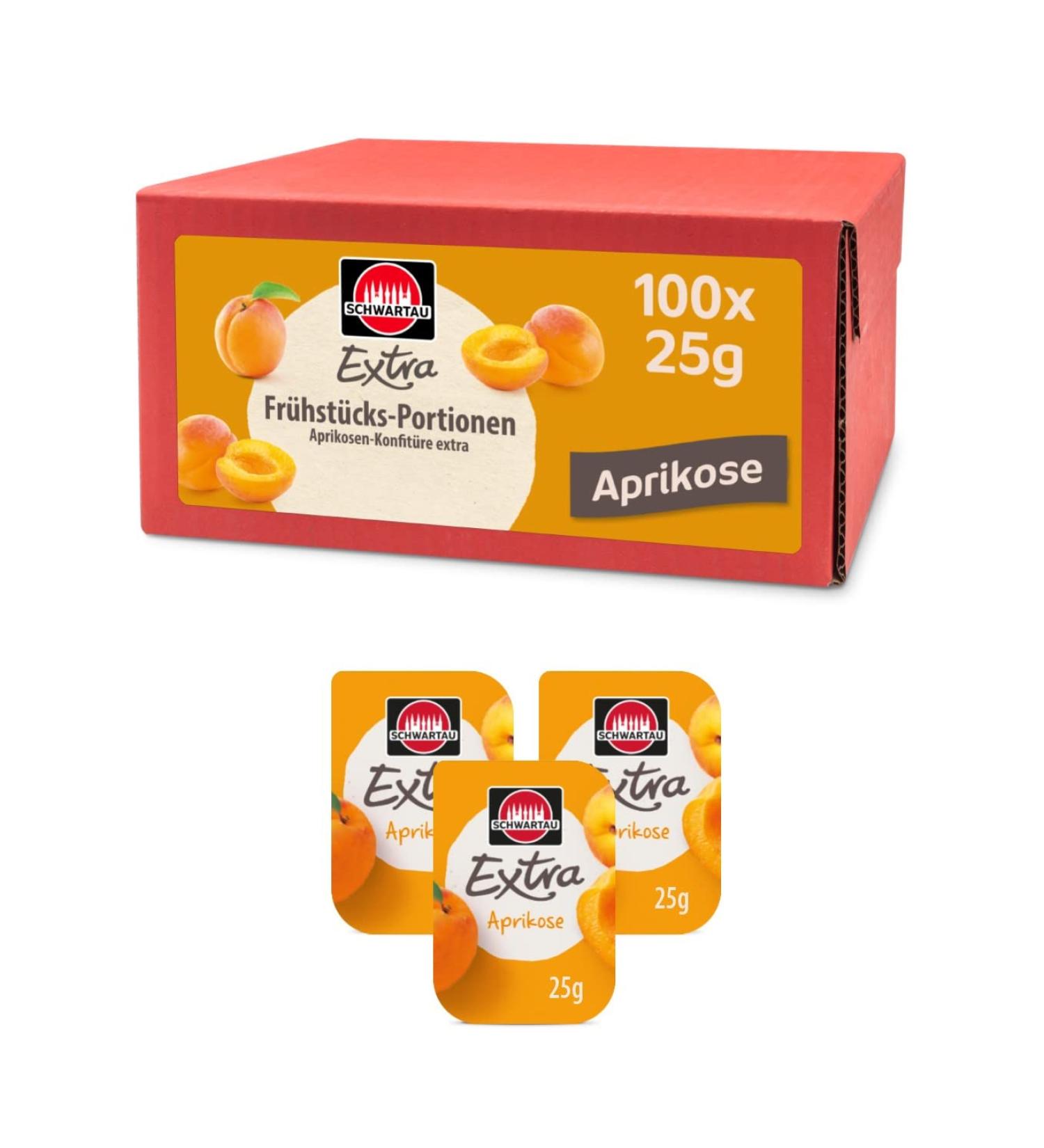 Schwartau Extra Apricot Jam Portions - 100x25g Bulk Pack | Premium International Shipping - Buy Online on GoSupps.com