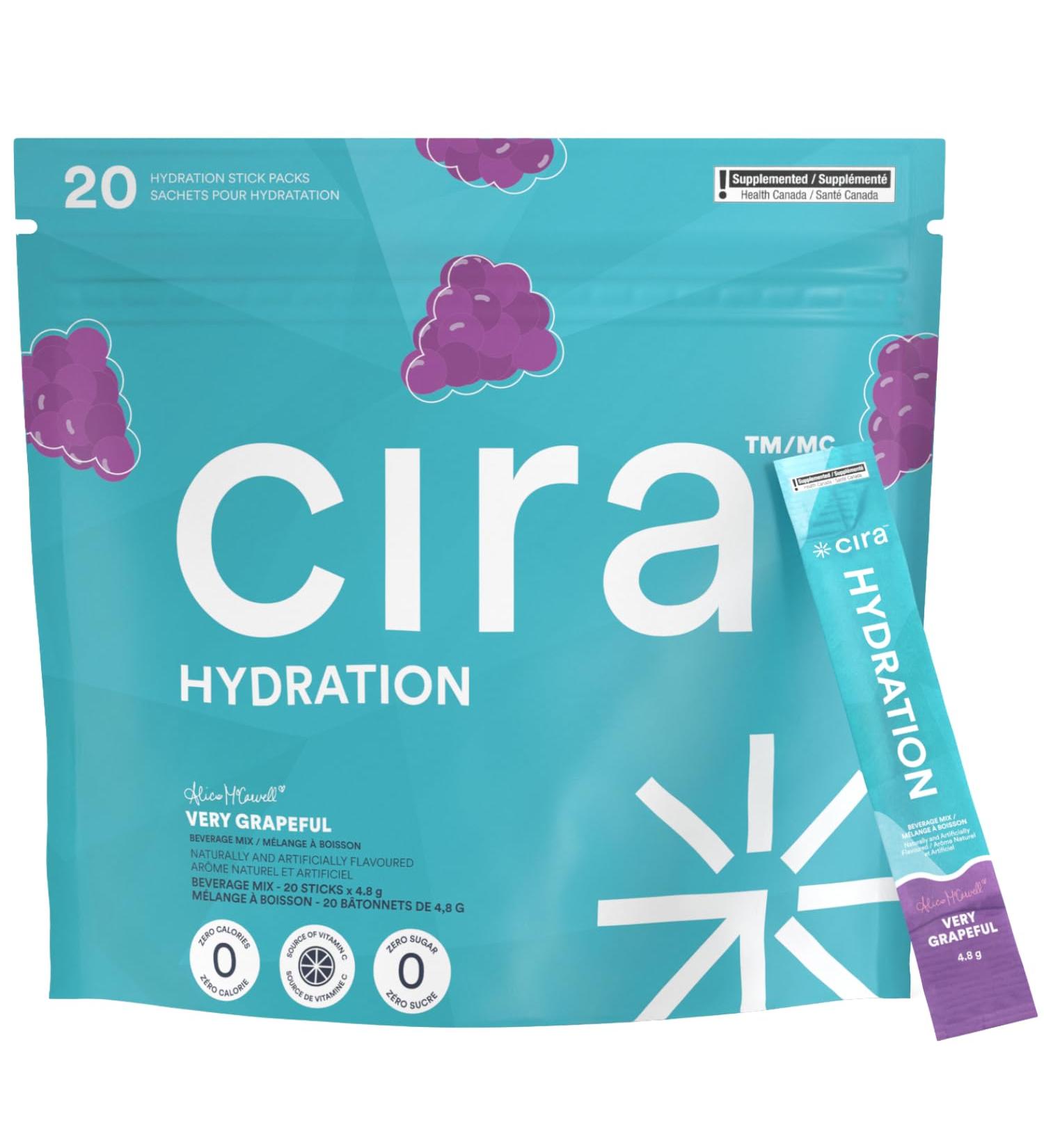 Cira Hydration Electrolytes Packets - Electrolyte Powder Naturally Flavoured & Sweetened w Stevia On-The-Go Hydration Packets w Himalayan Salt Magnesium Potassium - Very Grapeful 20 Servings - Buy Online on GoSupps.com