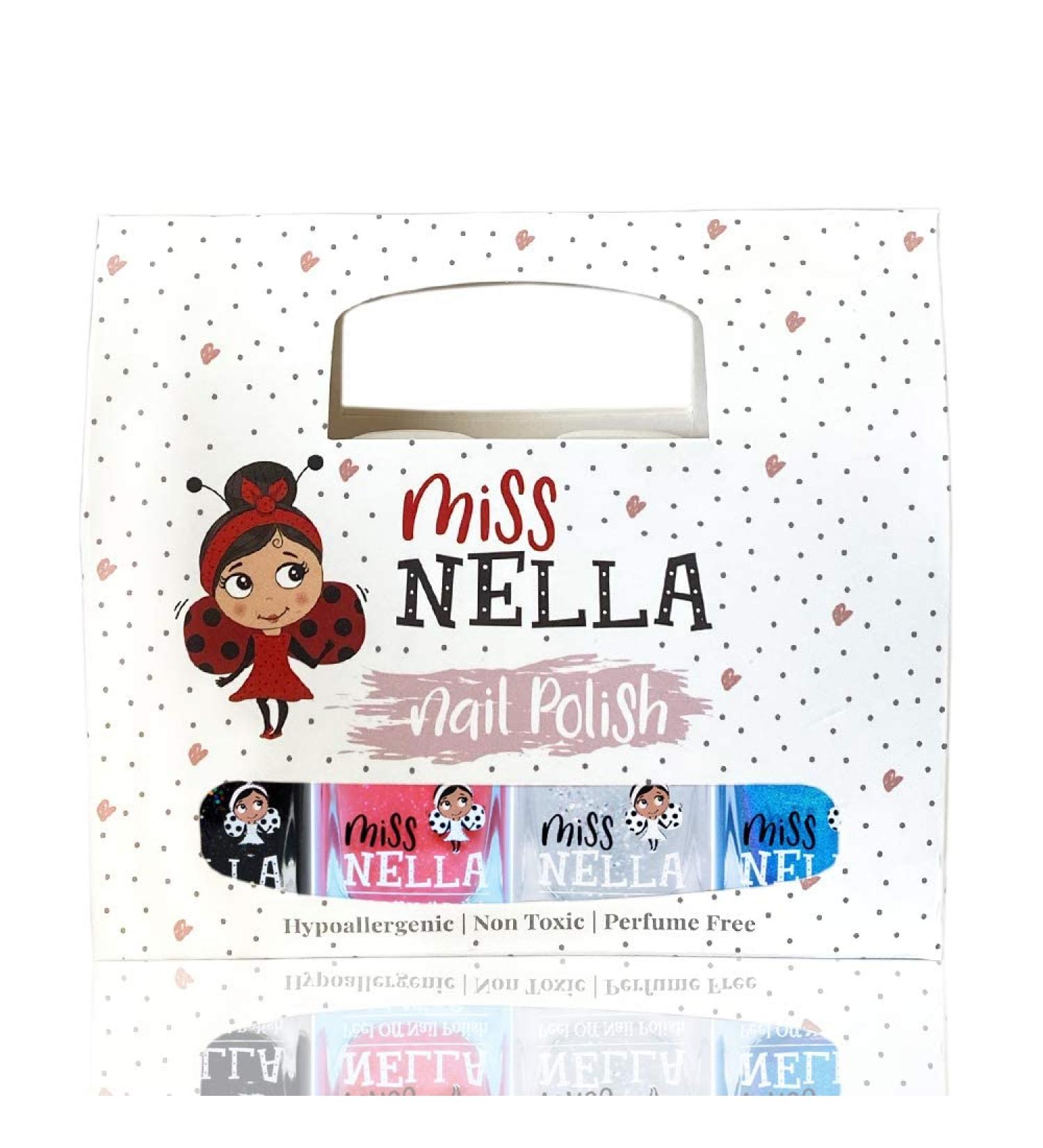 Miss Nella Party Collection Glitter Nail Polish Set - Non-Toxic Peel-Off Removable for Kids - Black Top Coat Blue & Coral - Buy Online on GoSupps.com