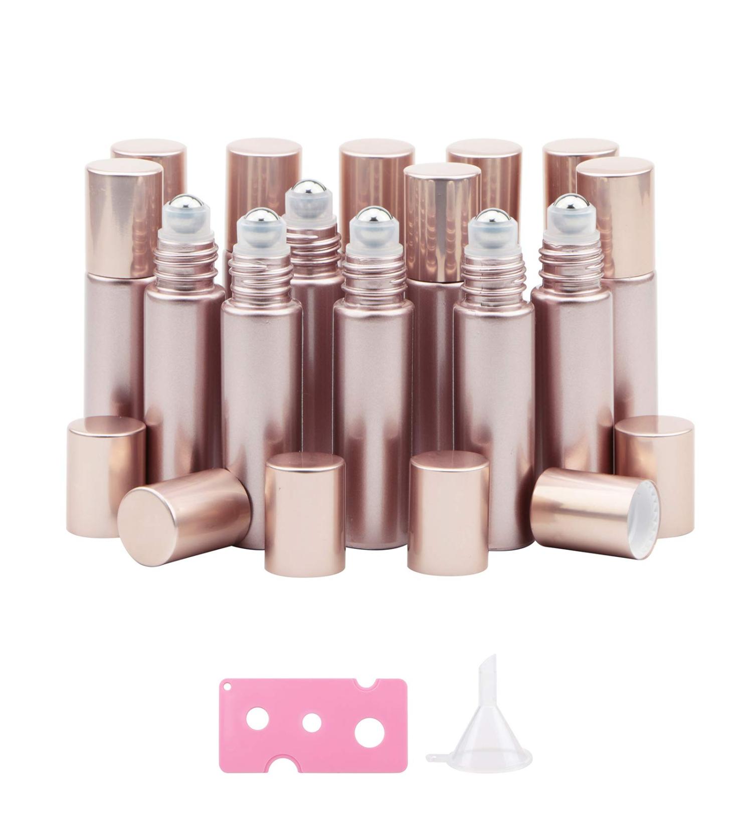Kesell 14 Pack 10ml Matte Rose Gold Essential Oil Roller Bottles with Stainless Steel Balls - Perfect for Perfume, Aromatherapy Oils - Includes 1 Funnel & 1 Opener - Buy Online on GoSupps.com